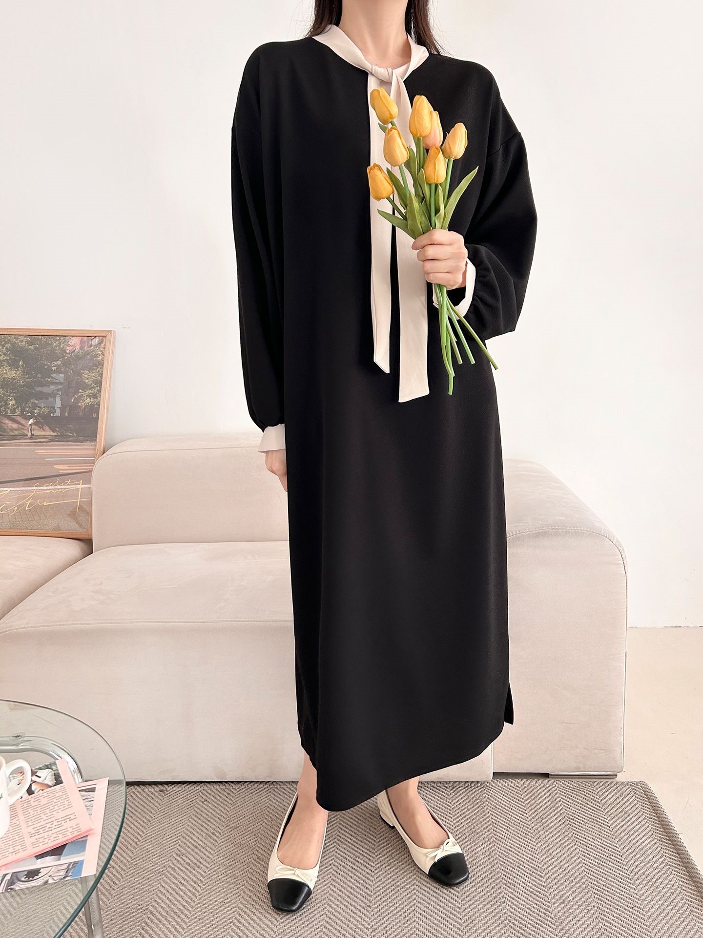 ボウタイスリットロング長袖ワンピース | 詳細画像18