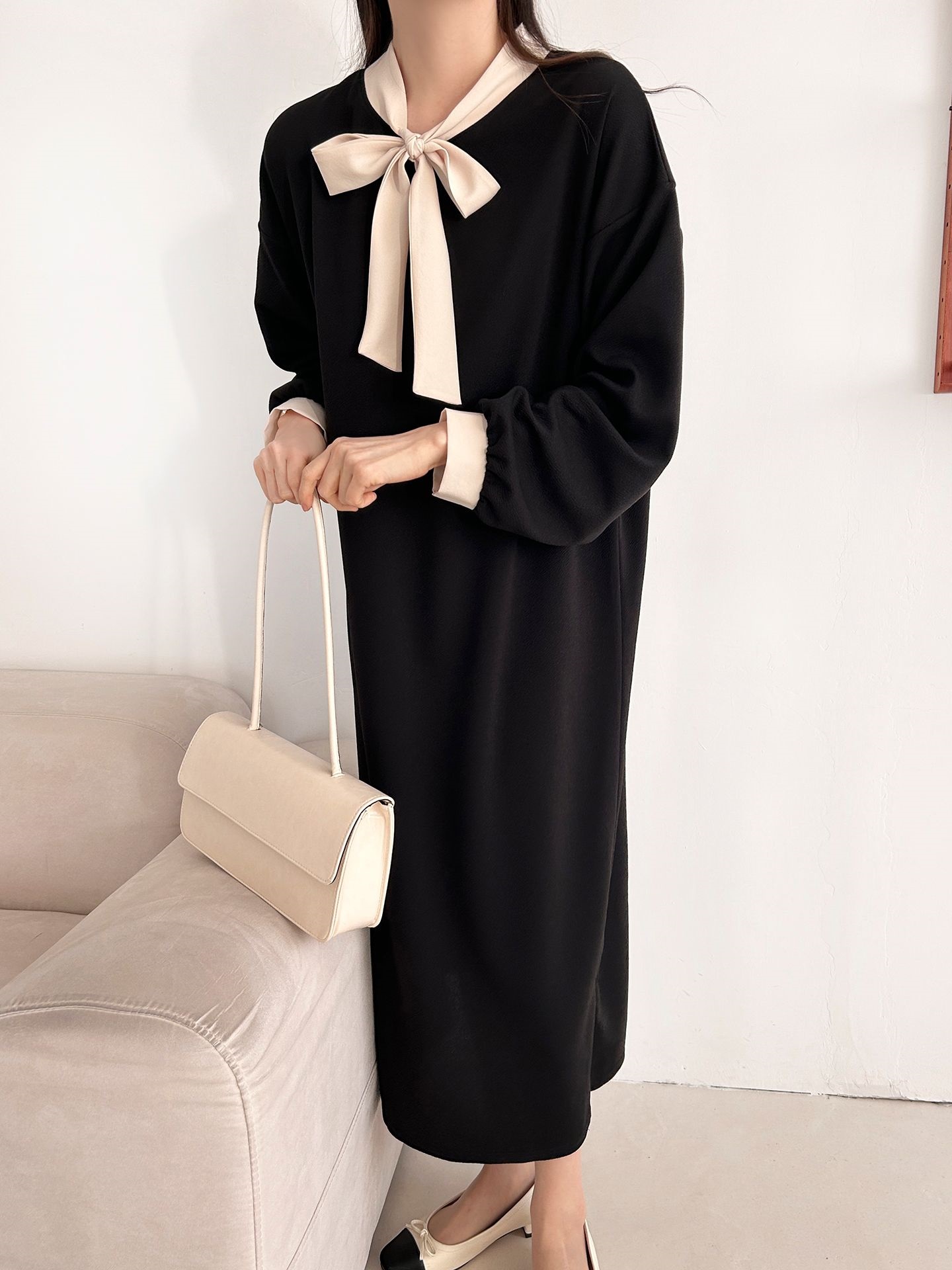 ボウタイスリットロング長袖ワンピース | 詳細画像19