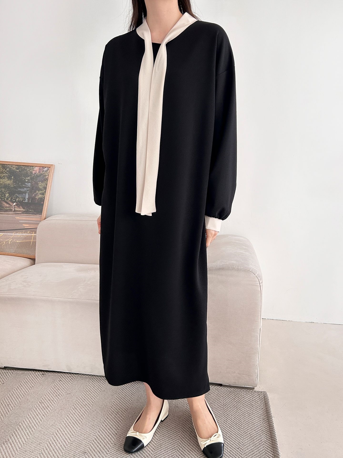 ボウタイスリットロング長袖ワンピース | 詳細画像20