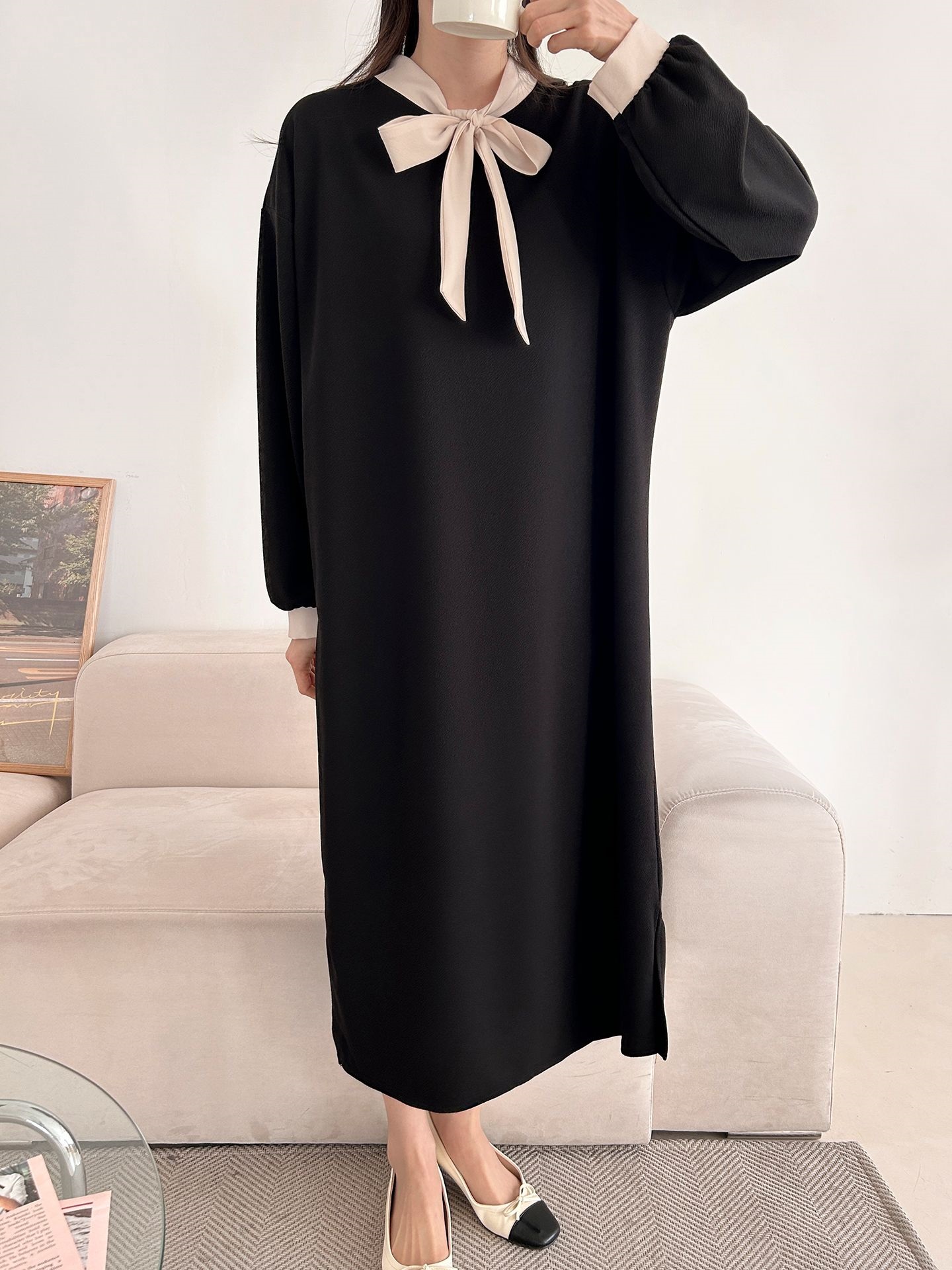 ボウタイスリットロング長袖ワンピース | 詳細画像22