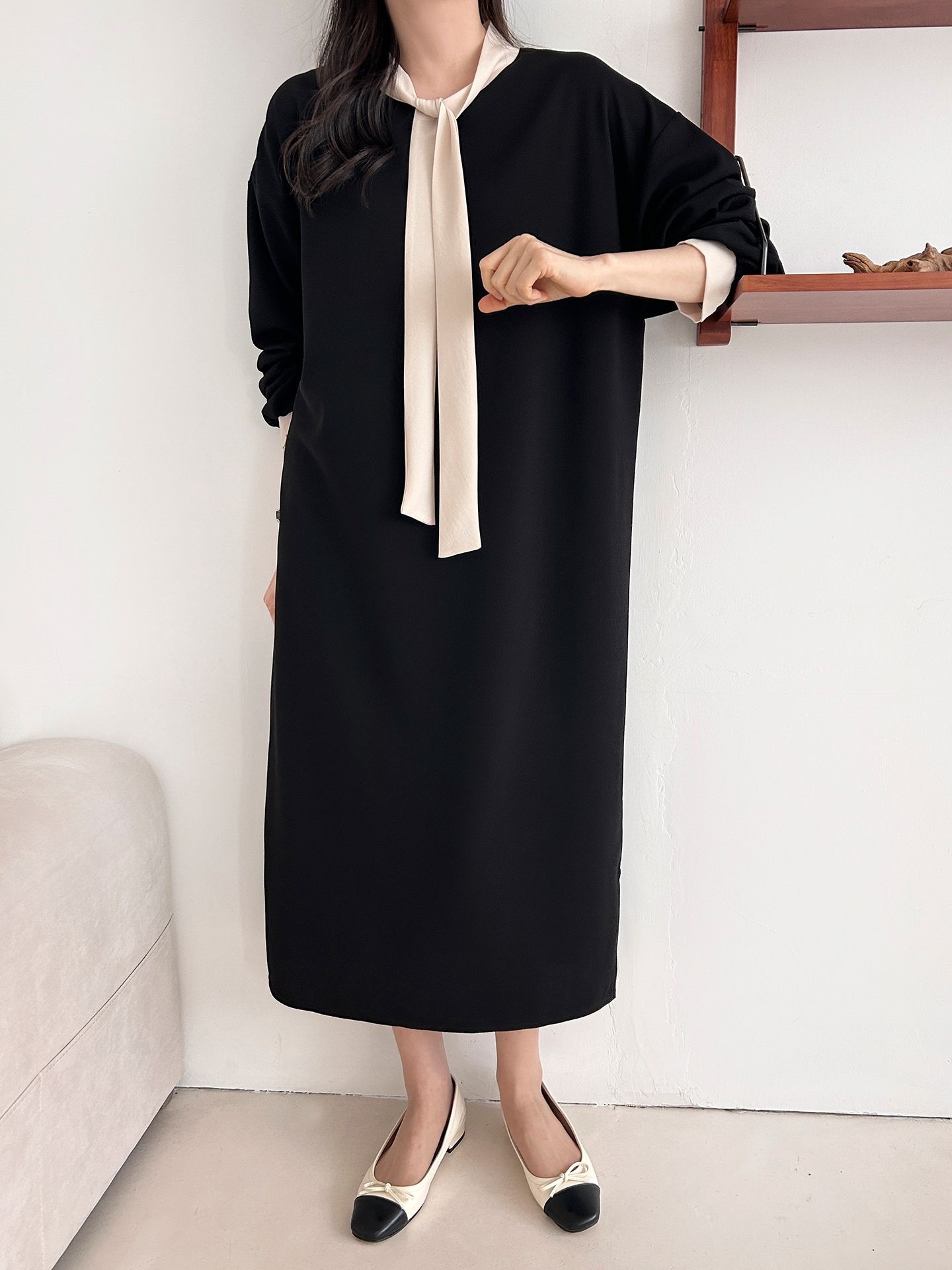 ボウタイスリットロング長袖ワンピース | 詳細画像24