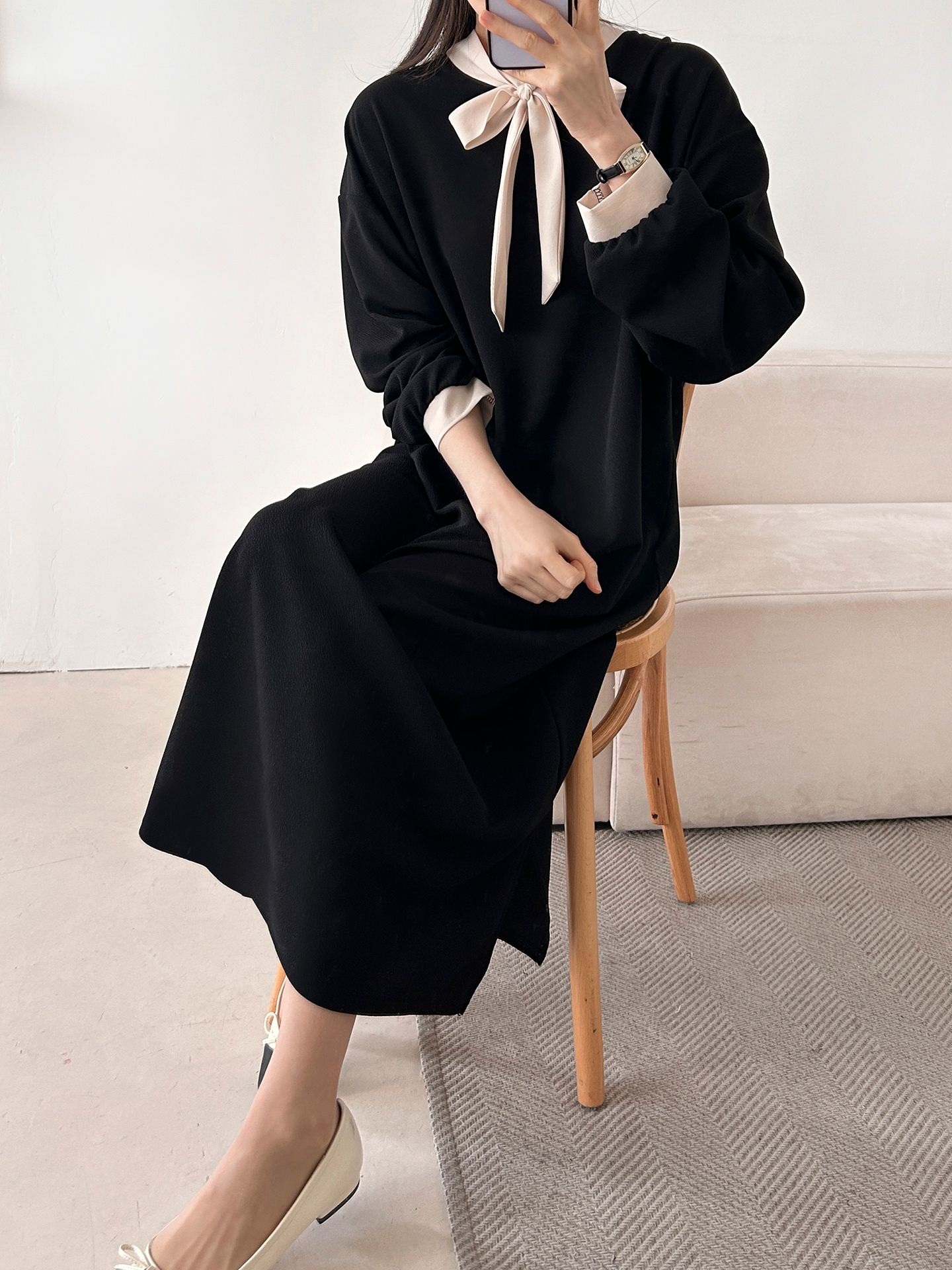 ボウタイスリットロング長袖ワンピース | 詳細画像26