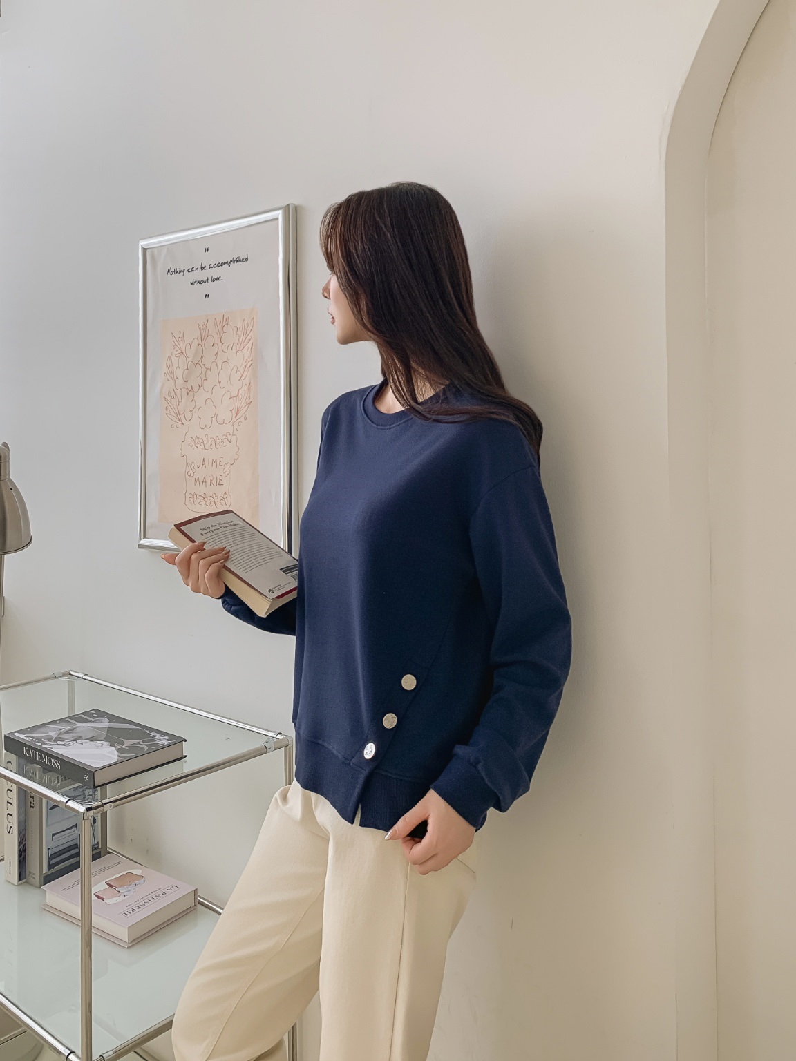 ラウンドネック長袖ダイアゴナルボタンスウェット | 詳細画像6