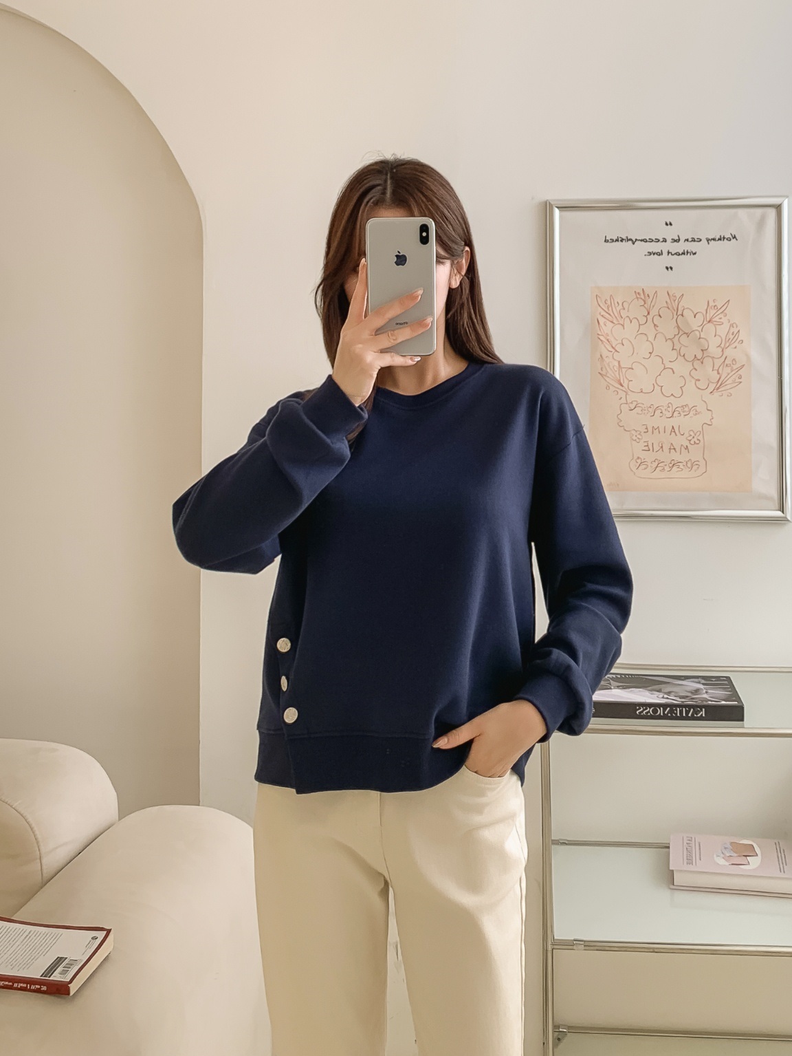 ラウンドネック長袖ダイアゴナルボタンスウェット | 詳細画像7