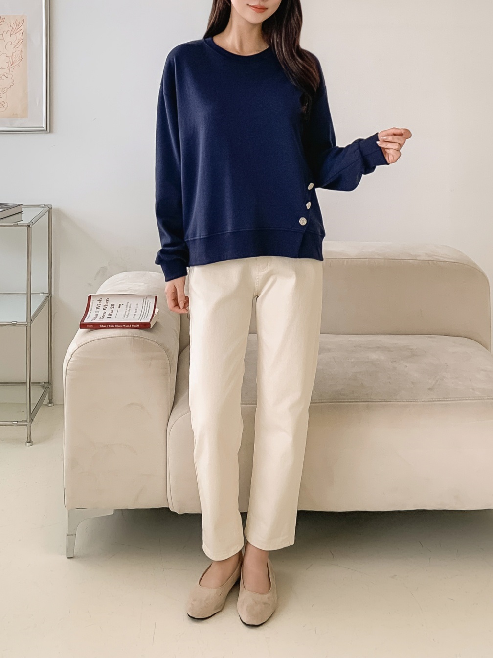 ラウンドネック長袖ダイアゴナルボタンスウェット | 詳細画像14