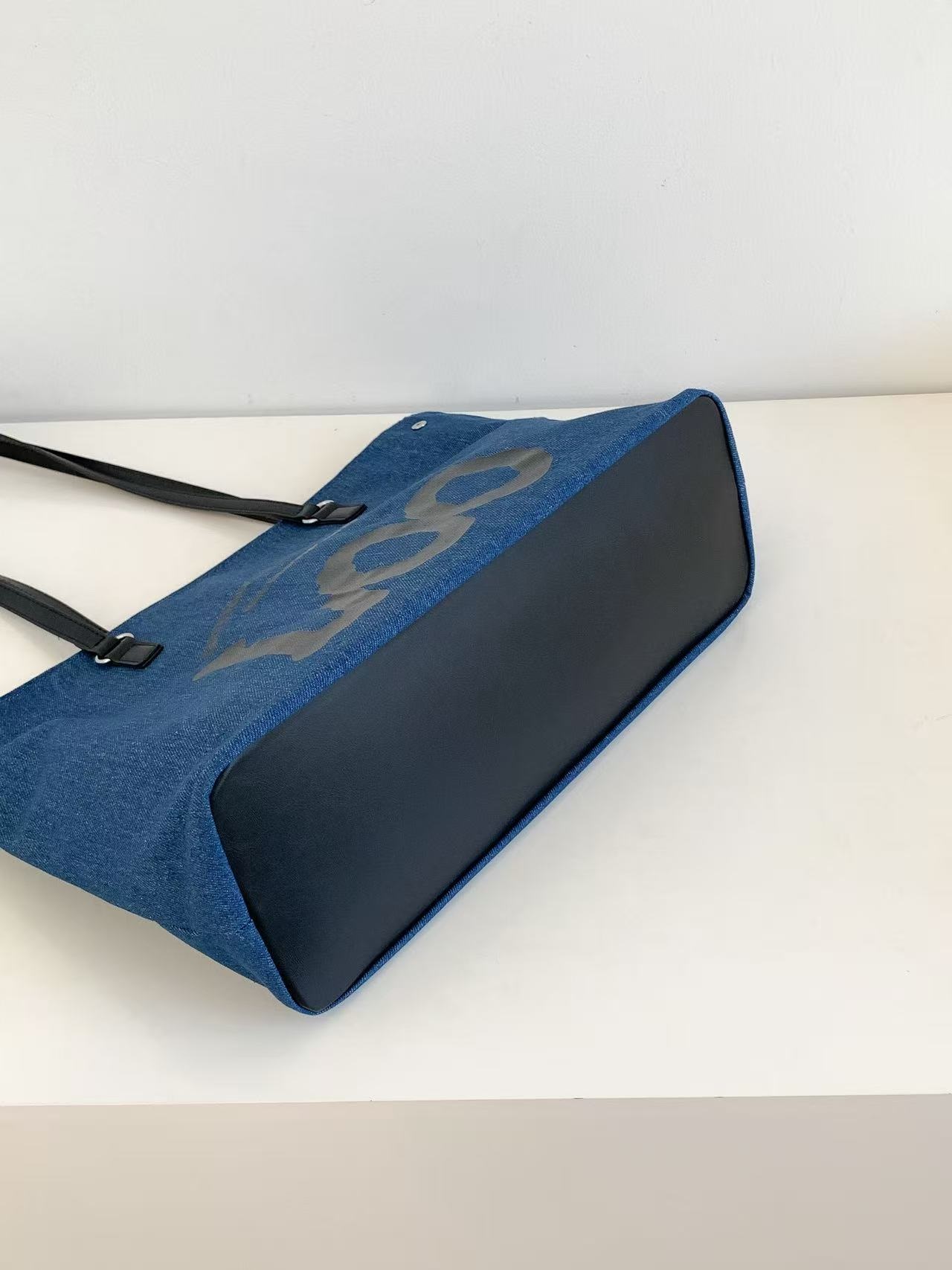 デニムジップアップポケットビッグスナップボタンレタリングプリント配色トートバッグ | 詳細画像14