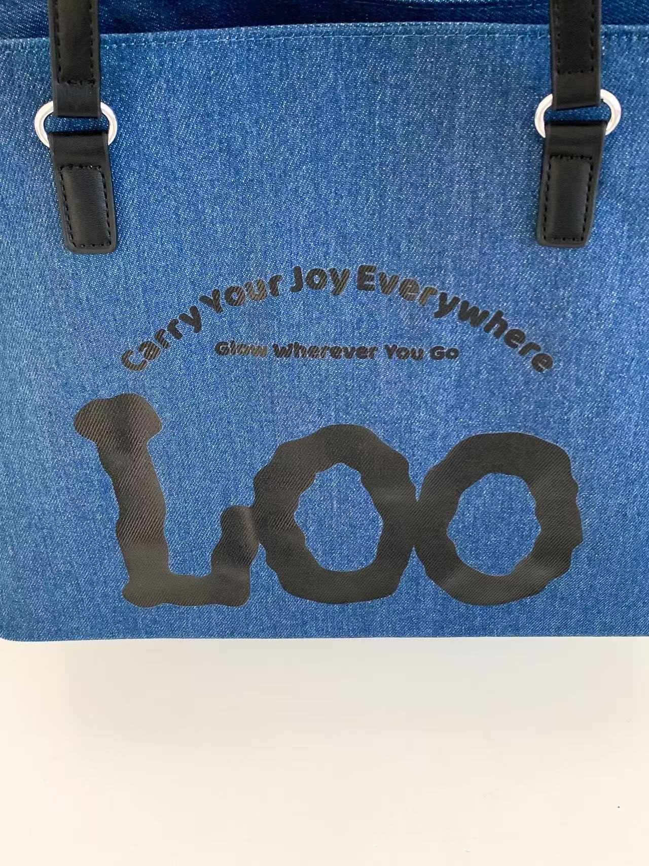 デニムジップアップポケットビッグスナップボタンレタリングプリント配色トートバッグ | 詳細画像15