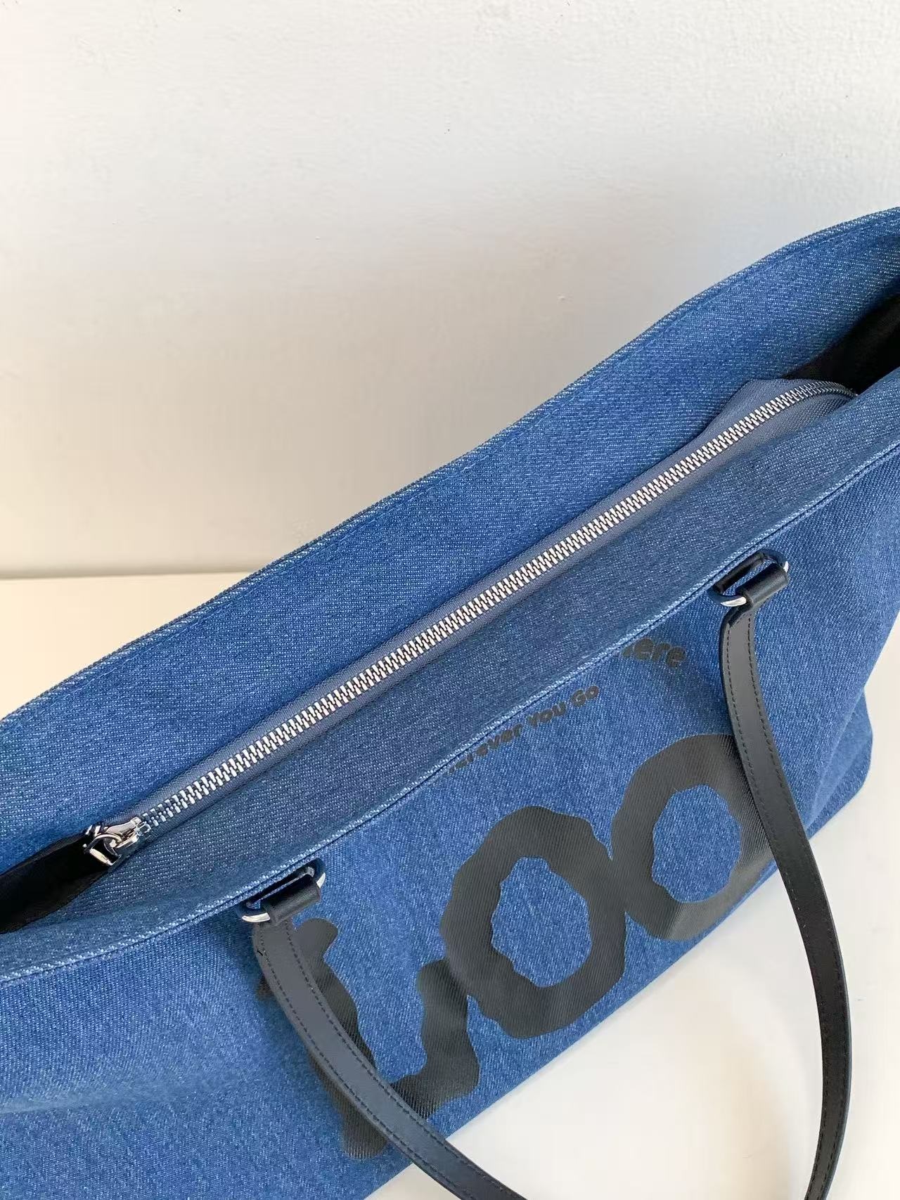 デニムジップアップポケットビッグスナップボタンレタリングプリント配色トートバッグ | 詳細画像18