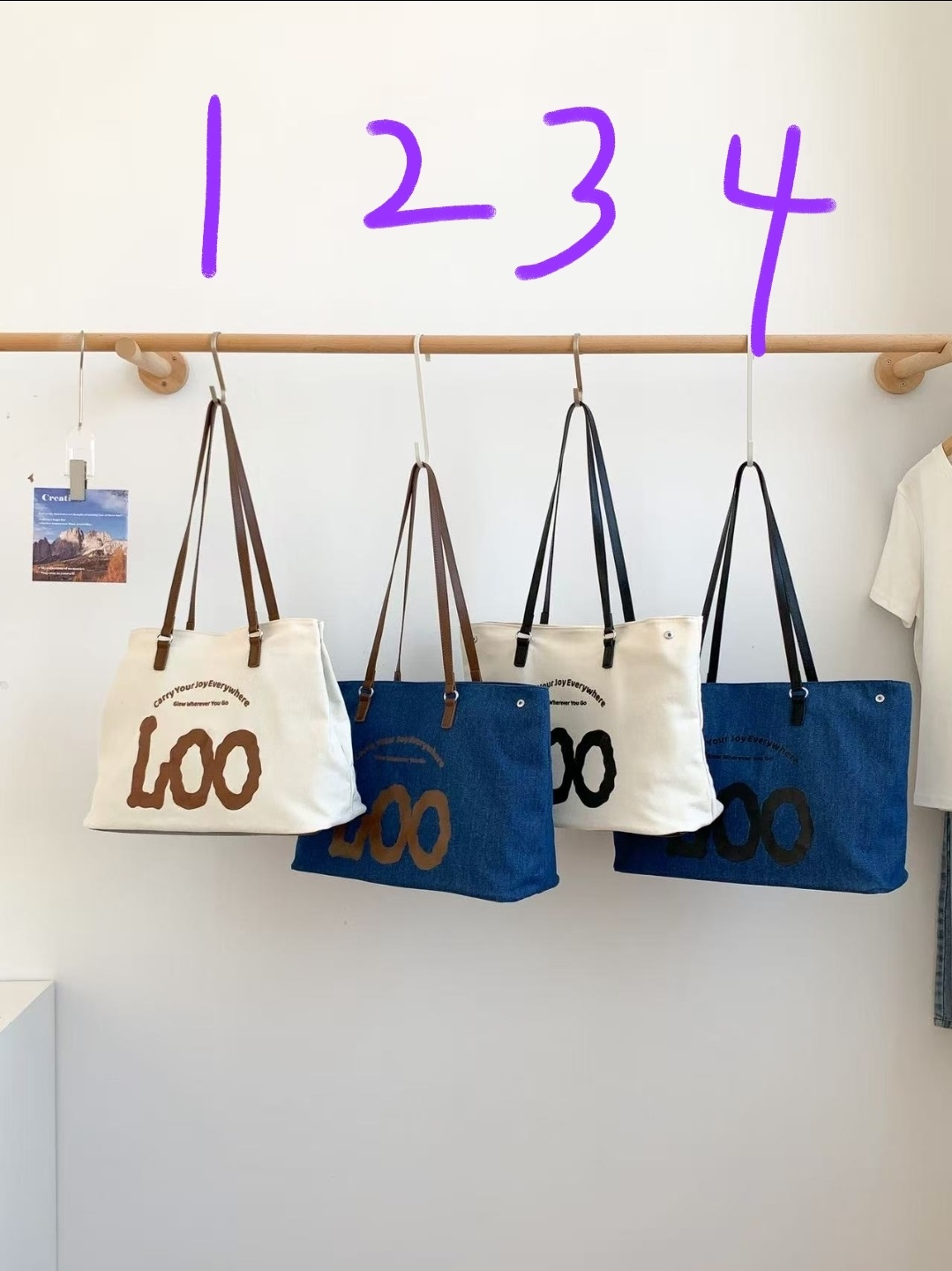 デニムジップアップポケットビッグスナップボタンレタリングプリント配色トートバッグ | 詳細画像19