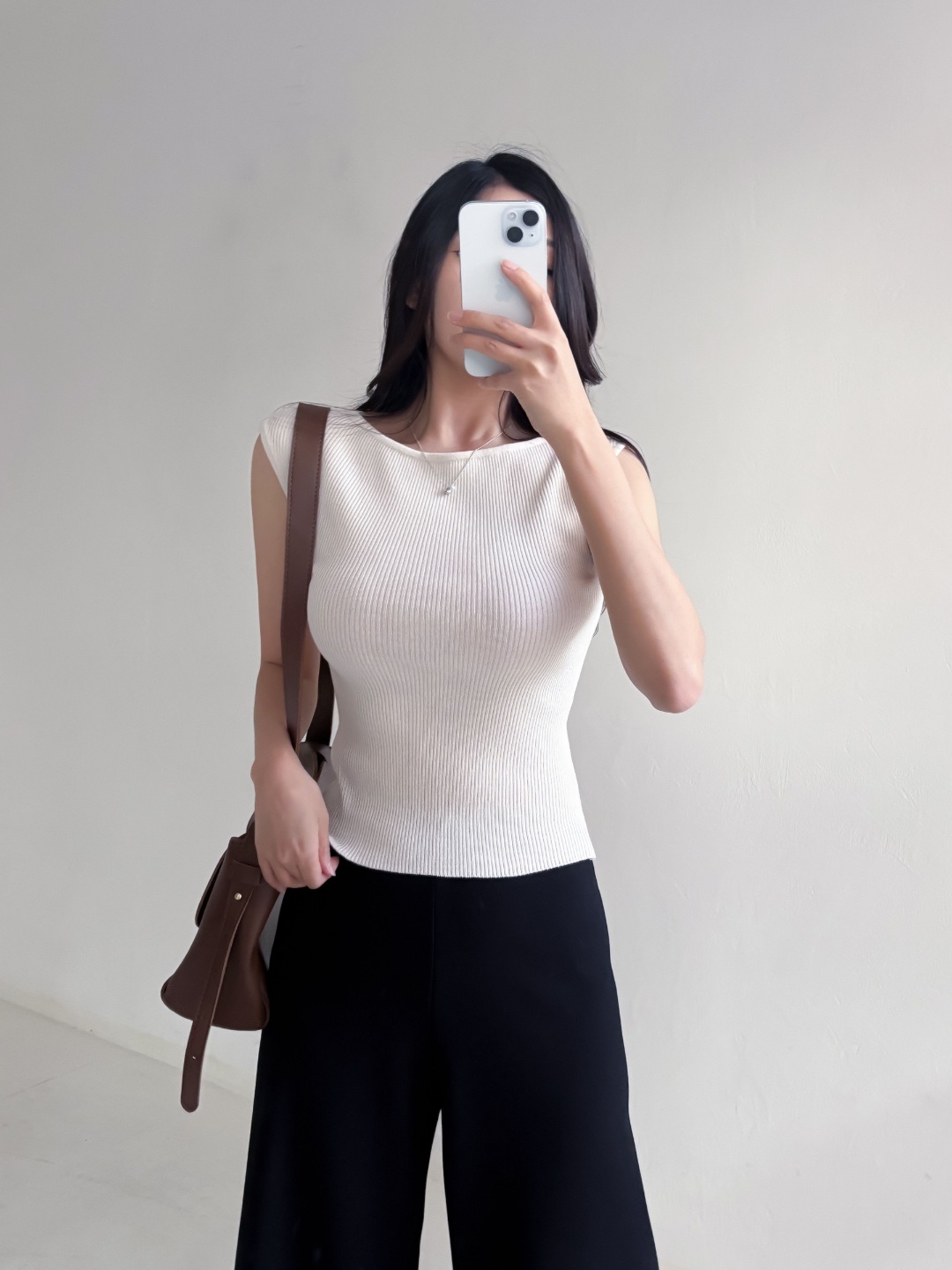 リブボートネックフレンチスリーブスリムショート無地ノースリーブ | 詳細画像3