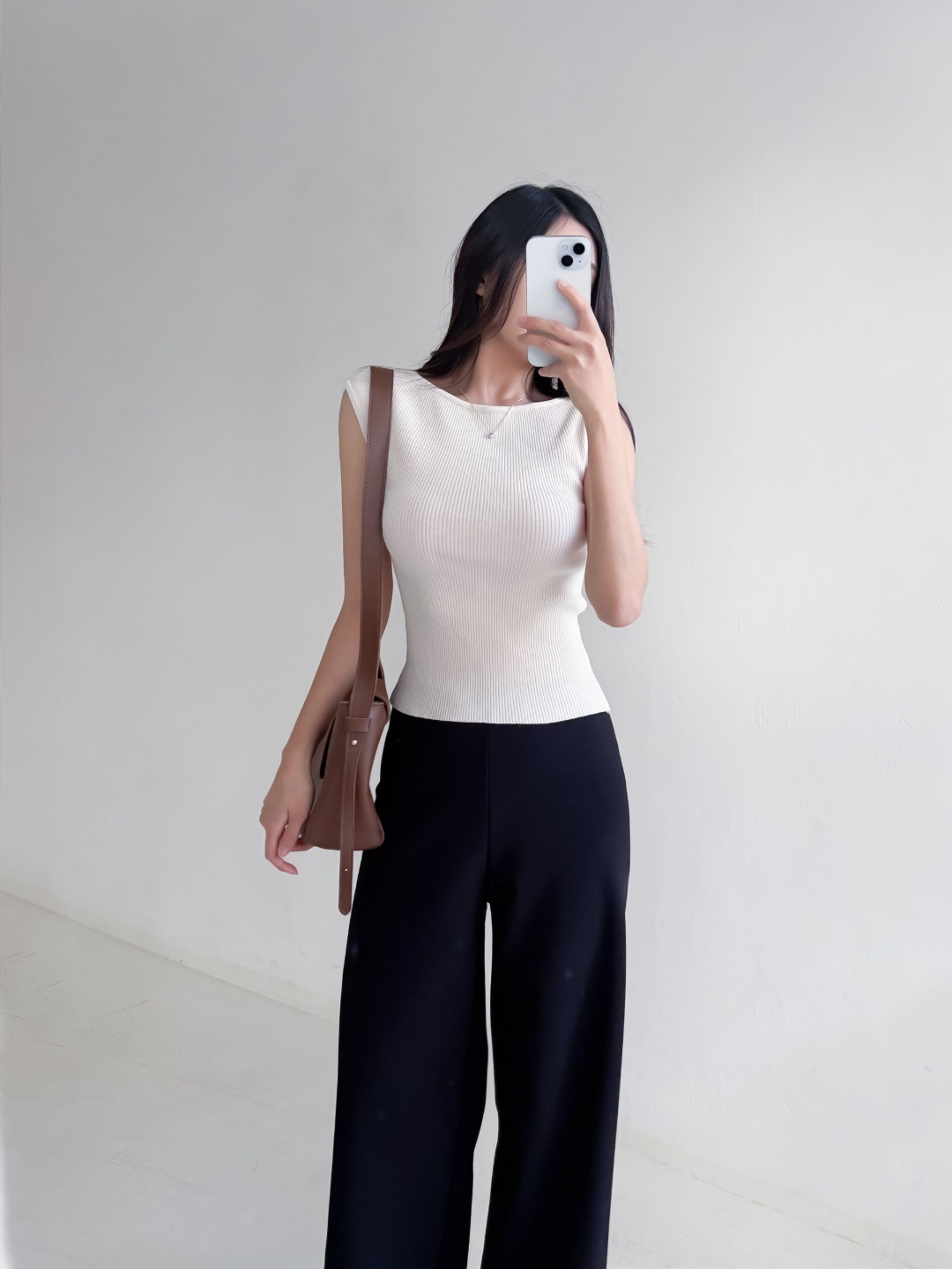 リブボートネックフレンチスリーブスリムショート無地ノースリーブ | 詳細画像2