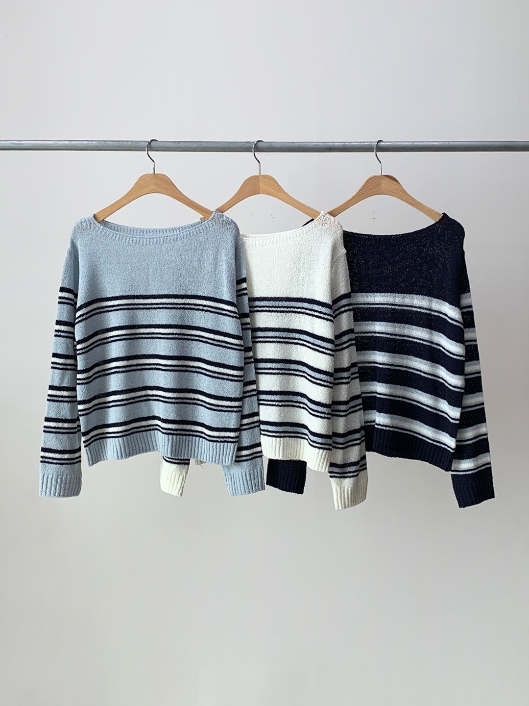 ブークレアクリルボートネックルーズ長袖ボーダーニット | 詳細画像11