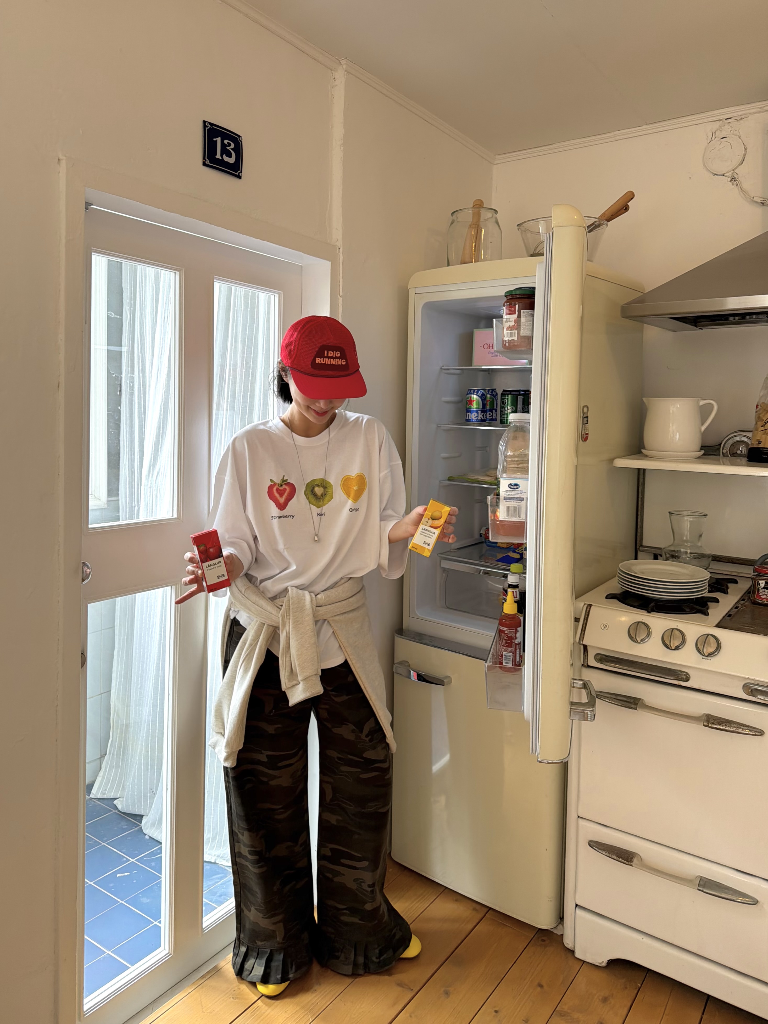 ラウンドネックオーバーサイズルーズ半袖ハーフプリントTシャツ | 詳細画像5