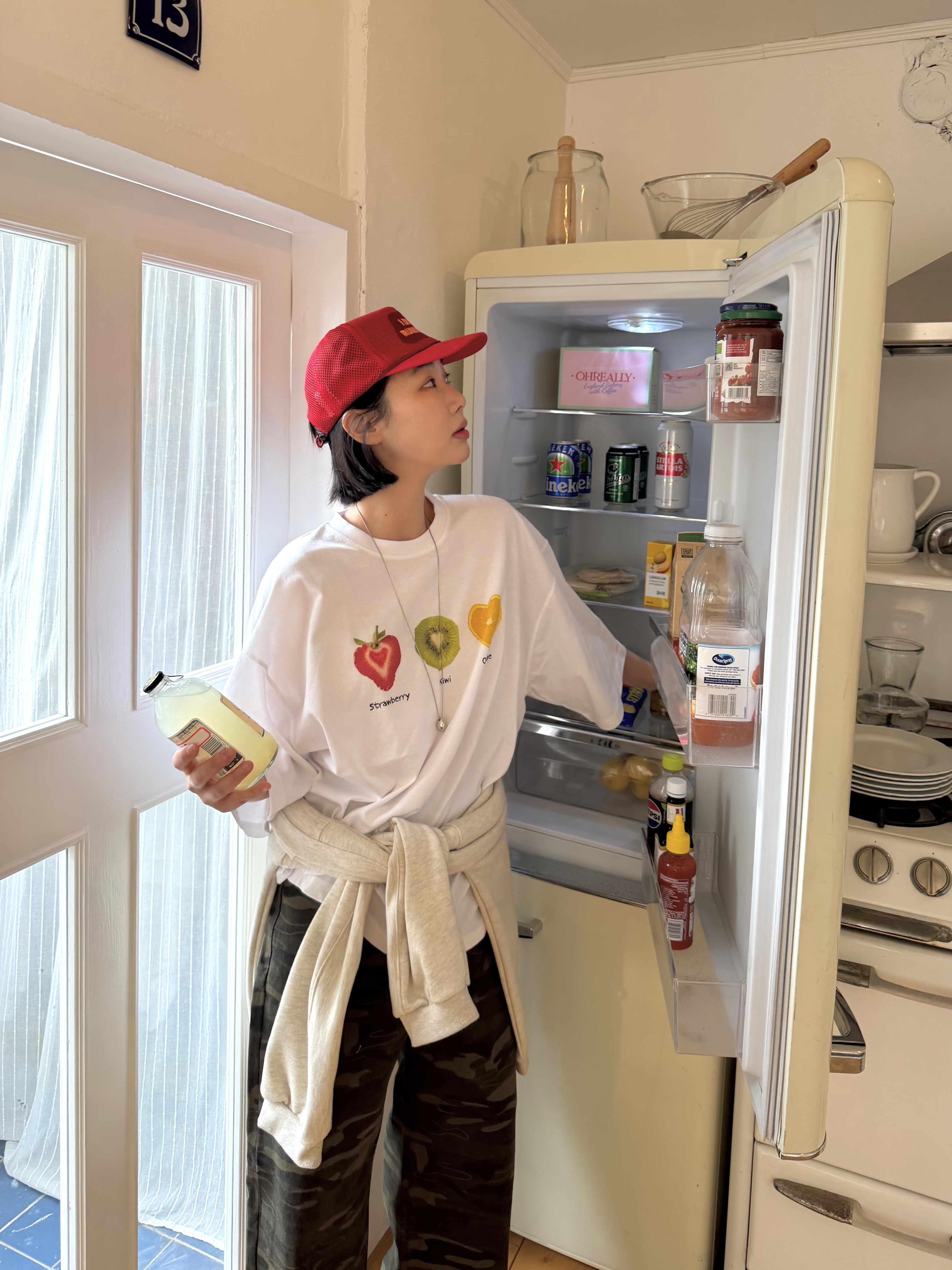 ラウンドネックオーバーサイズルーズ半袖ハーフプリントTシャツ | 詳細画像3