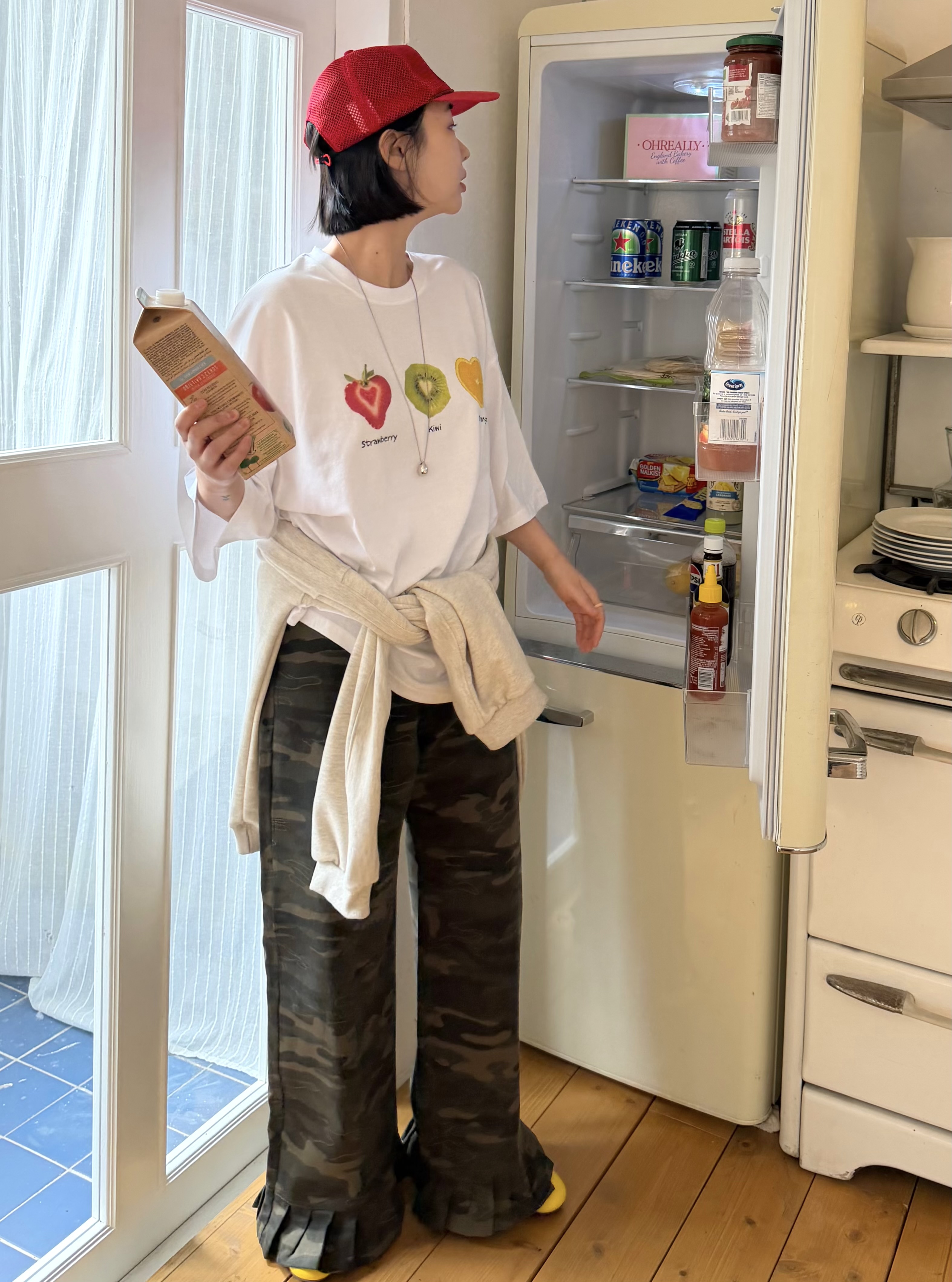 ラウンドネックオーバーサイズルーズ半袖ハーフプリントTシャツ | 詳細画像7