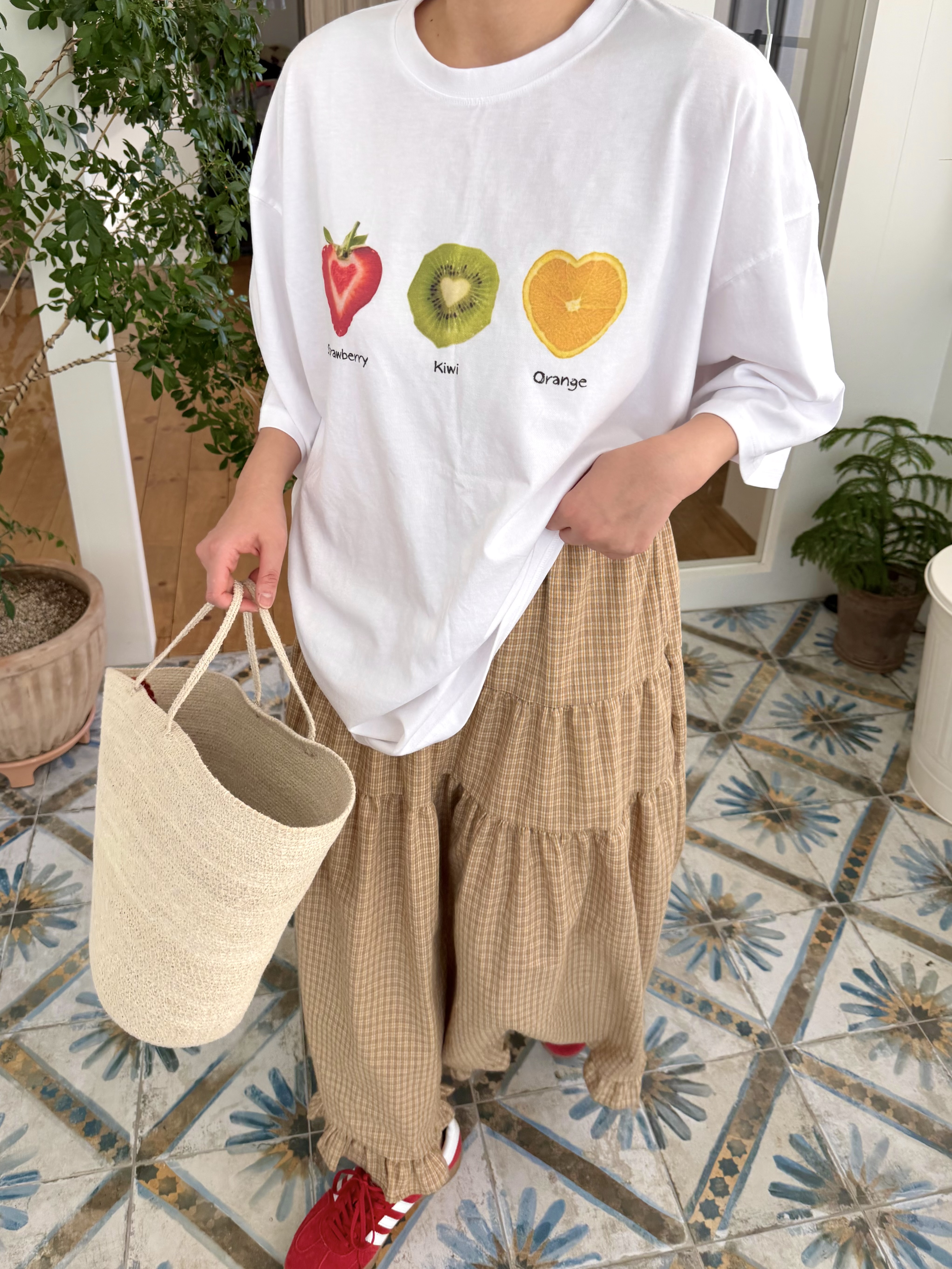 ラウンドネックオーバーサイズルーズ半袖ハーフプリントTシャツ | 詳細画像8