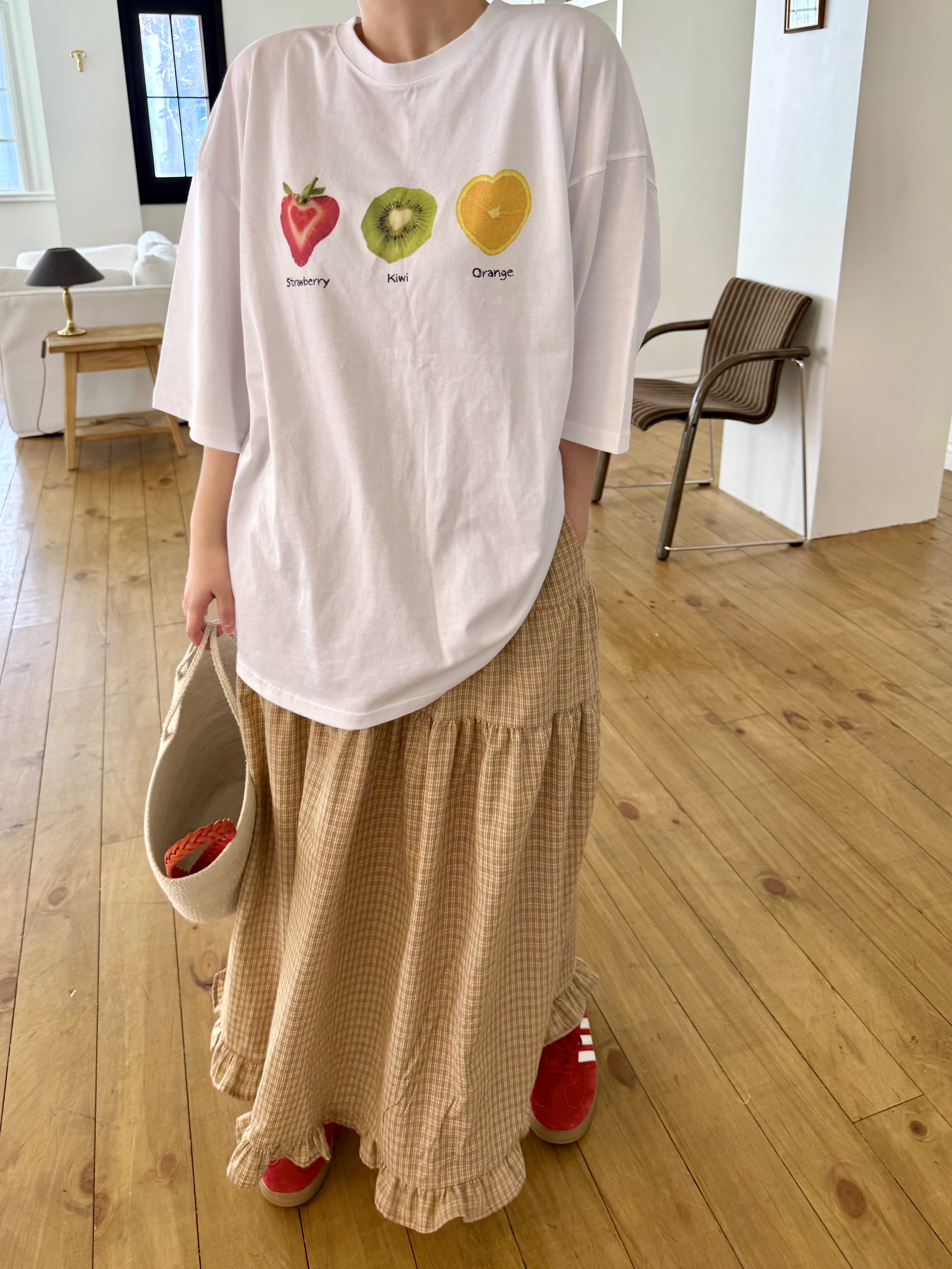 ラウンドネックオーバーサイズルーズ半袖ハーフプリントTシャツ | 詳細画像9