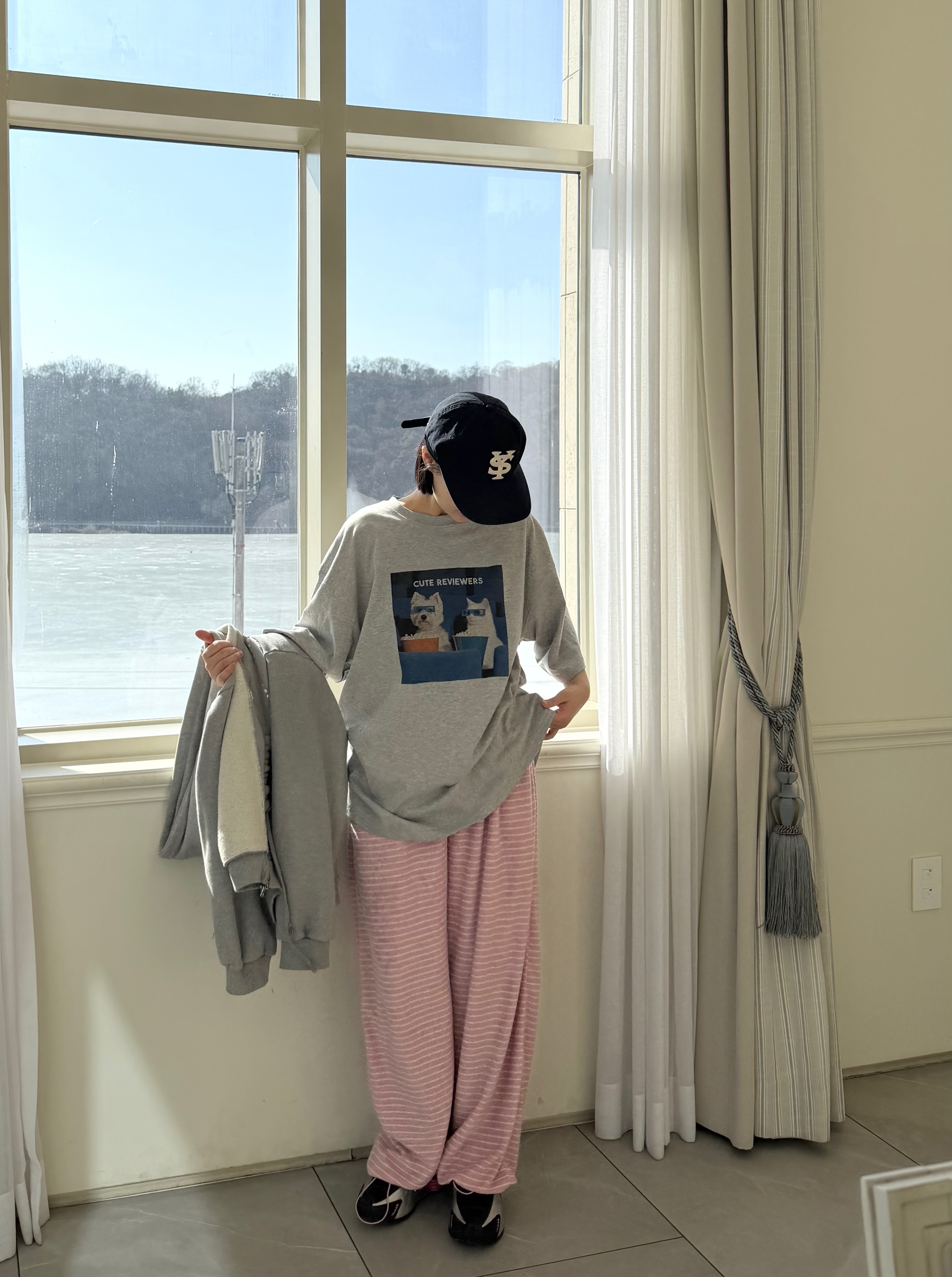 ラウンドネックオーバーサイズロングルーズ半袖ドロップショルダープリントTシャツ | 詳細画像2