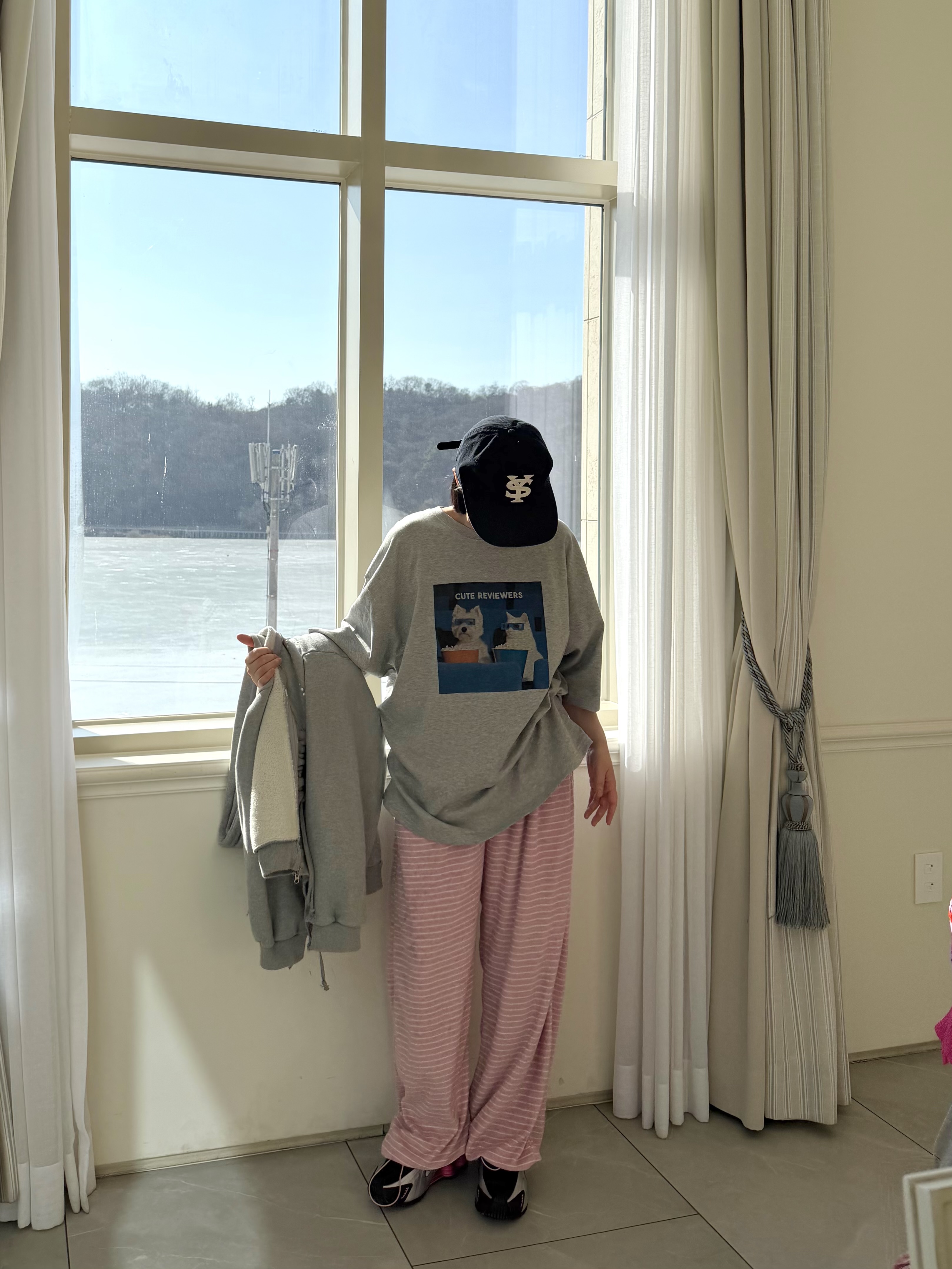 ラウンドネックオーバーサイズロングルーズ半袖ドロップショルダープリントTシャツ | 詳細画像3