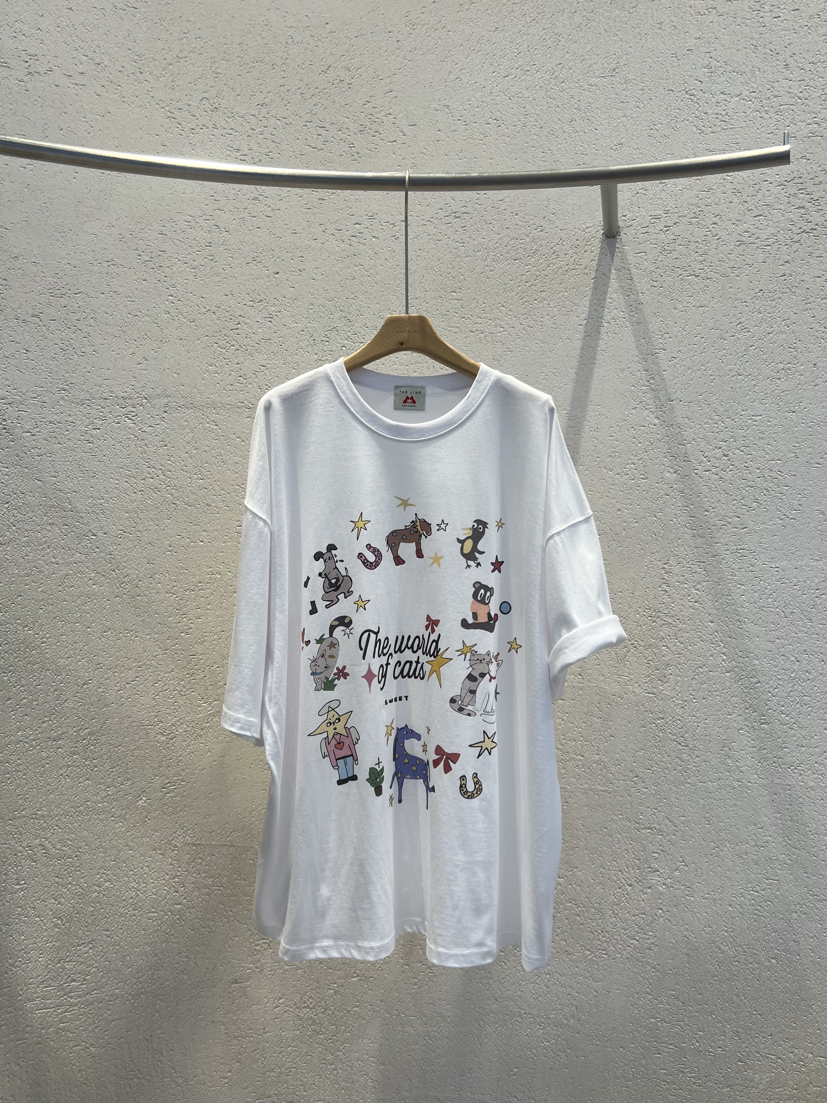 ラウンドネックオーバーサイズルーズ半袖ドロップショルダープリントTシャツ | 詳細画像8