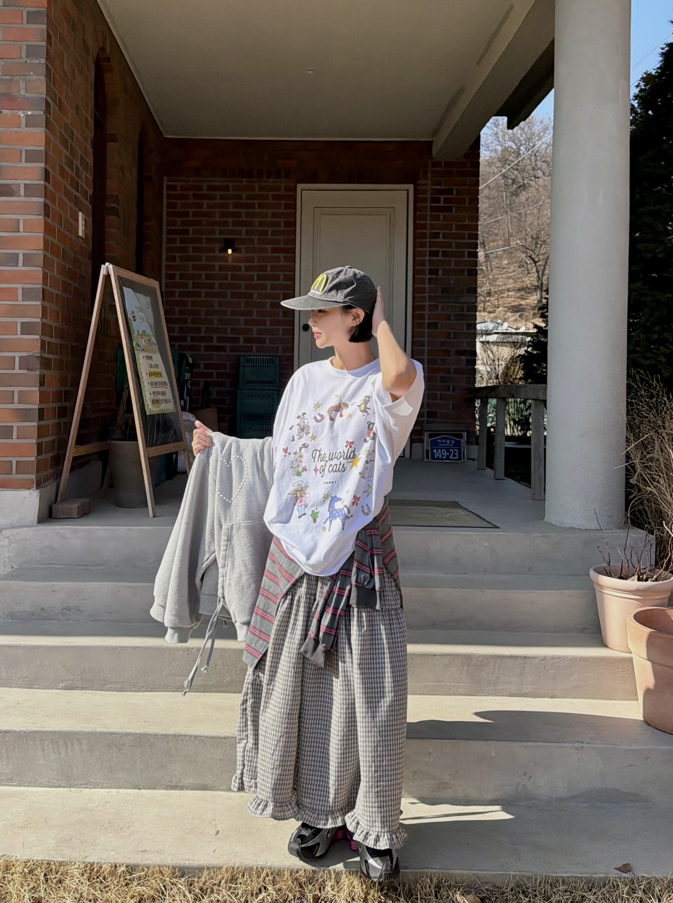 ラウンドネックオーバーサイズルーズ半袖ドロップショルダープリントTシャツ | 詳細画像3