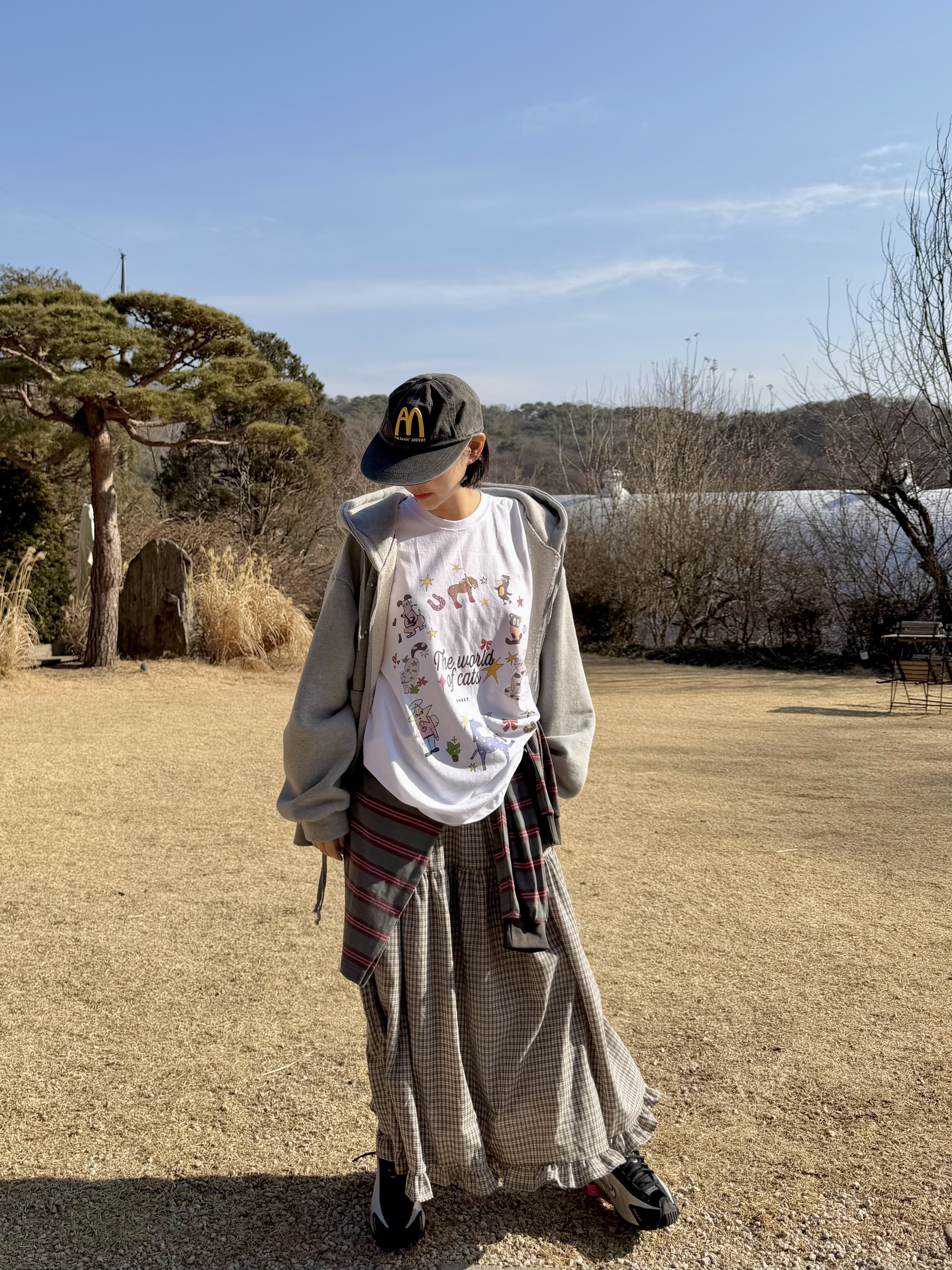 ラウンドネックオーバーサイズルーズ半袖ドロップショルダープリントTシャツ | 詳細画像5