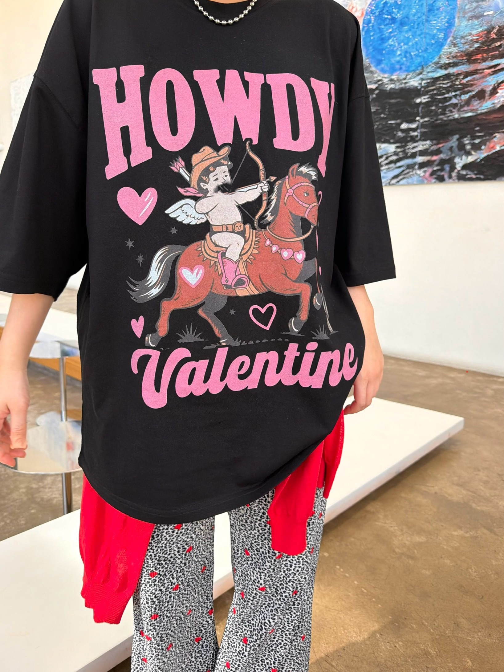 ラウンドネックオーバーサイズルーズ半袖ドロップショルダープリントTシャツ | 詳細画像2