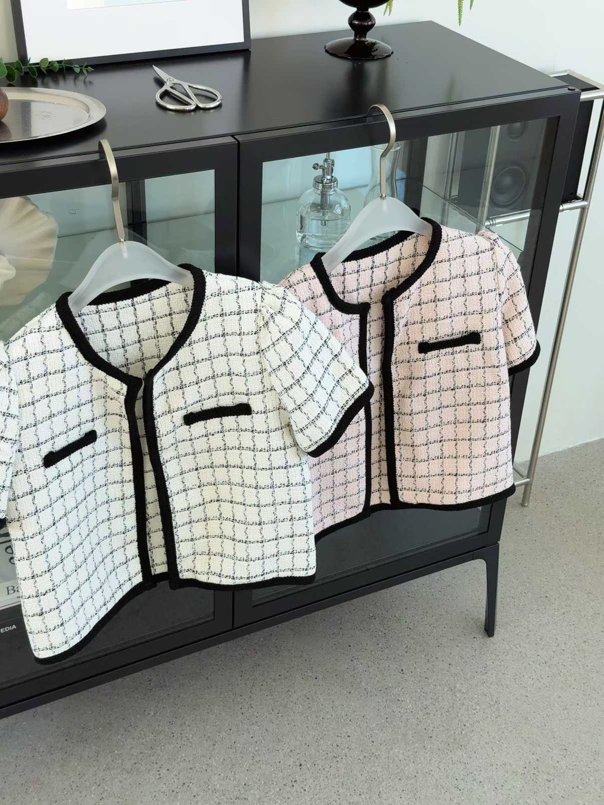 パフスリーブ半袖ホックフェイクポケット配色チェックラインカーディガン | 詳細画像6