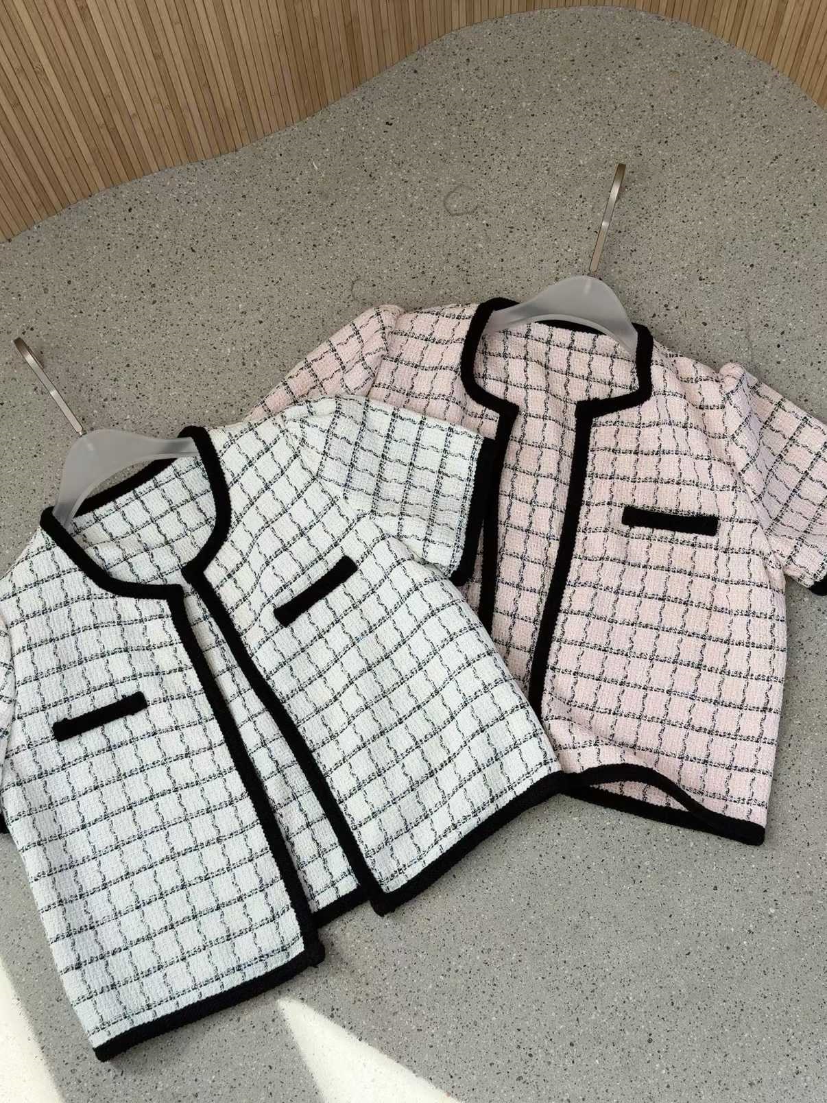 パフスリーブ半袖ホックフェイクポケット配色チェックラインカーディガン | 詳細画像7