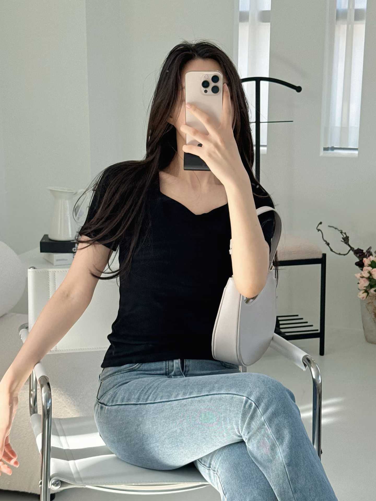 リブハートネックスリム半袖無地Tシャツ | 詳細画像7