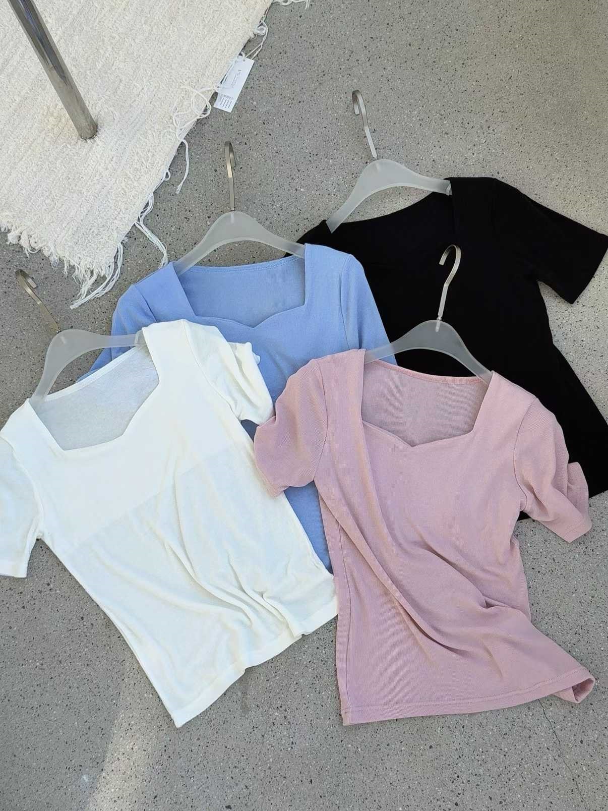 リブハートネックスリム半袖無地Tシャツ | 詳細画像8