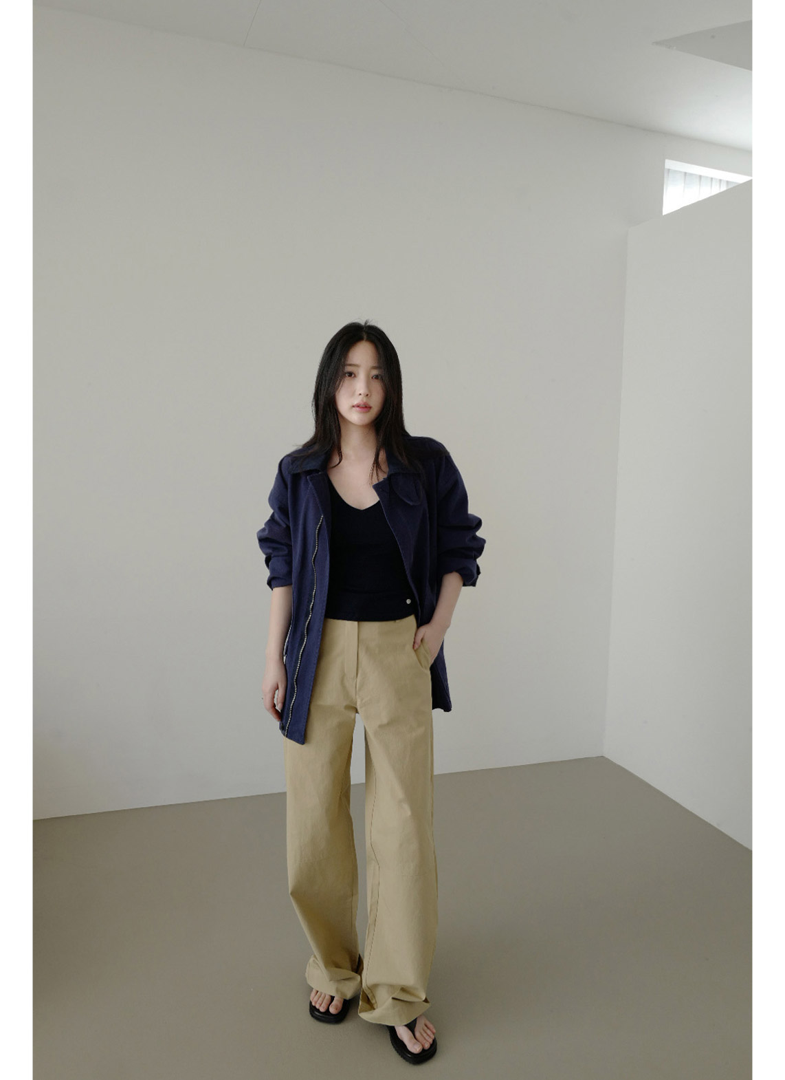 コットンボタンハイネックハーフ無地ジャケット春秋 | 詳細画像7