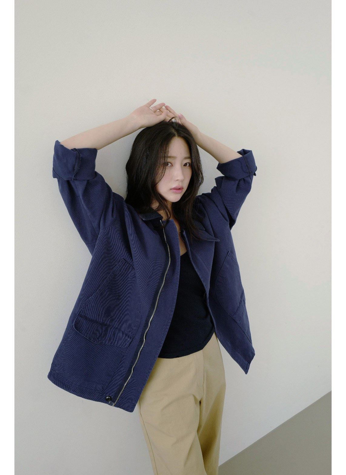 コットンボタンハイネックハーフ無地ジャケット春秋 | 詳細画像9