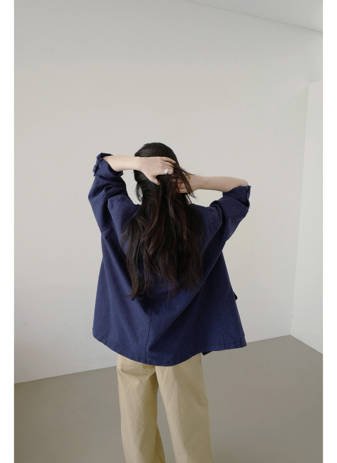 コットンボタンハイネックハーフ無地ジャケット春秋 | 詳細画像10