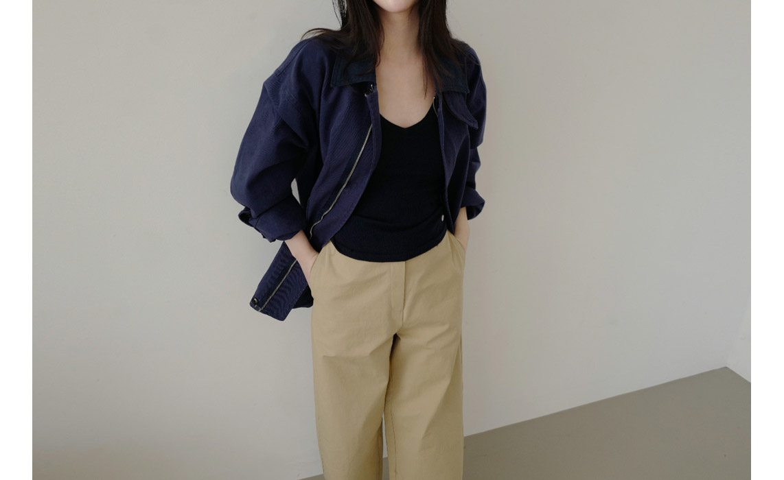 コットンボタンハイネックハーフ無地ジャケット春秋 | 詳細画像11