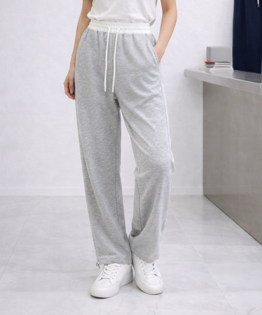 コットンドローストリングポケットウエストゴムドローコードロングストレートワイド配色パンツ | 詳細画像9