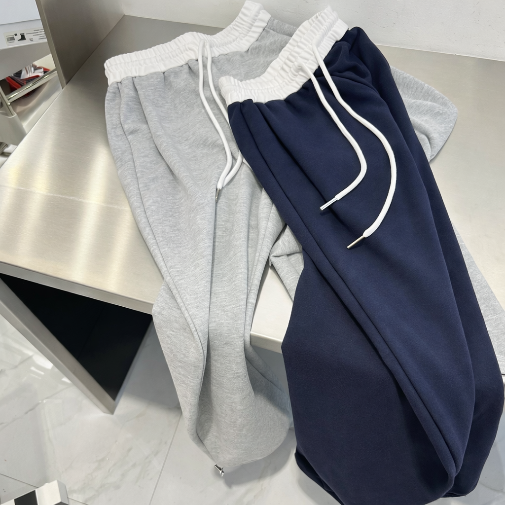 コットンドローストリングポケットウエストゴムドローコードロングストレートワイド配色パンツ | 詳細画像13