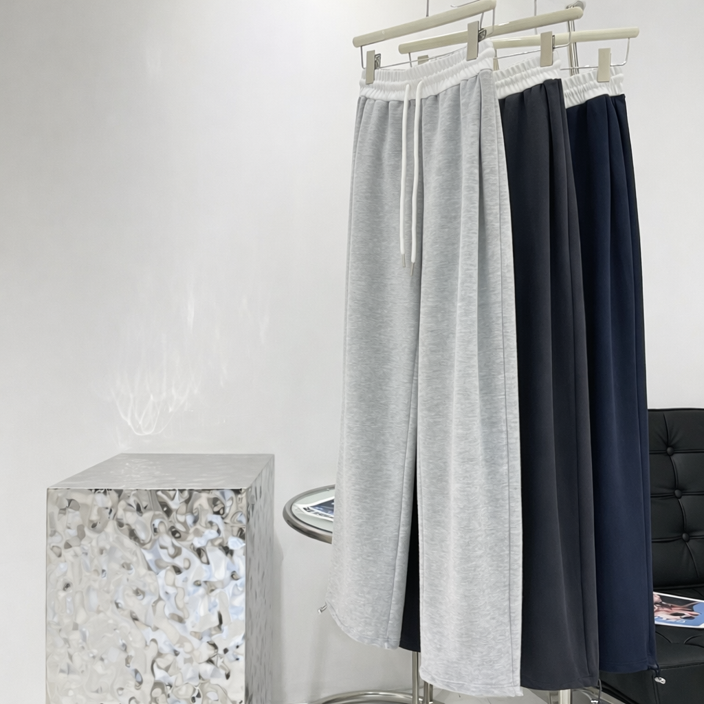 コットンドローストリングポケットウエストゴムドローコードロングストレートワイド配色パンツ | 詳細画像14