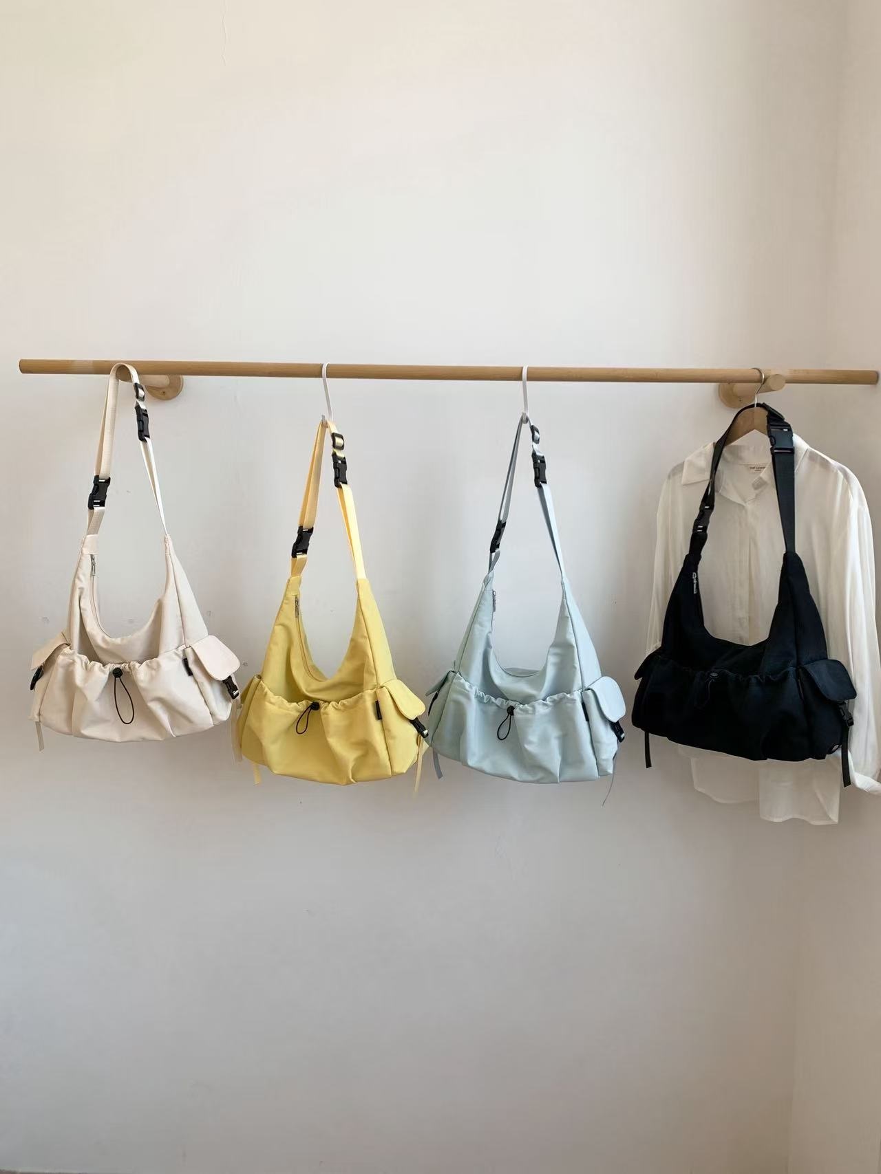 ジップアップバックルポケットドローコード無地ショルダーバッグ | 詳細画像7