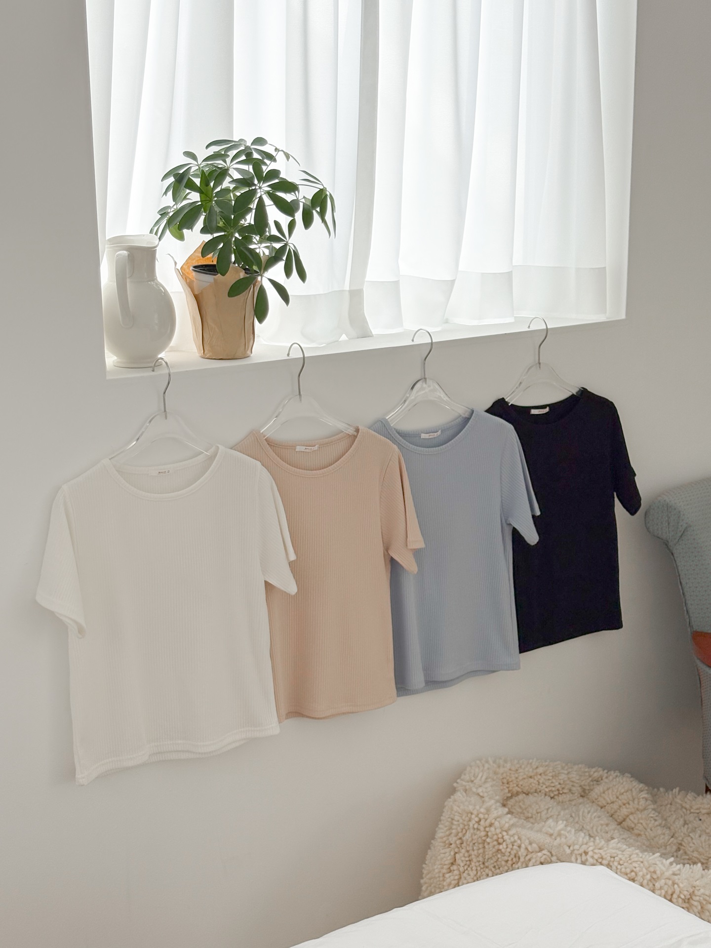 リブラウンドネックベーシックスリム半袖ニット | 詳細画像3