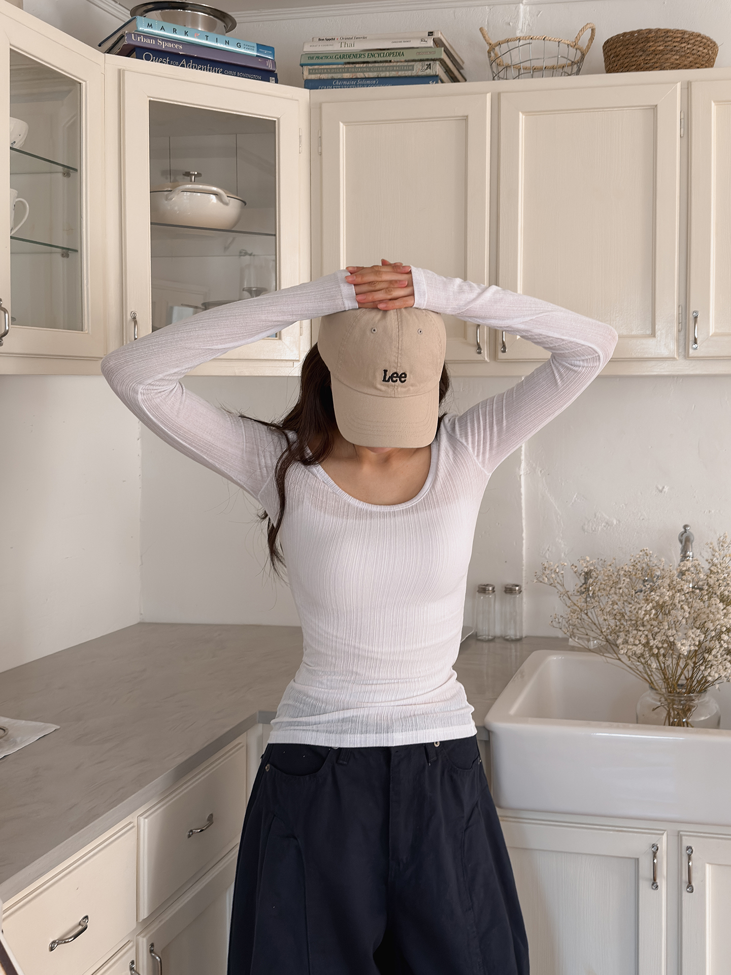 リブUネックベーシックスリム長袖Tシャツ | 詳細画像9