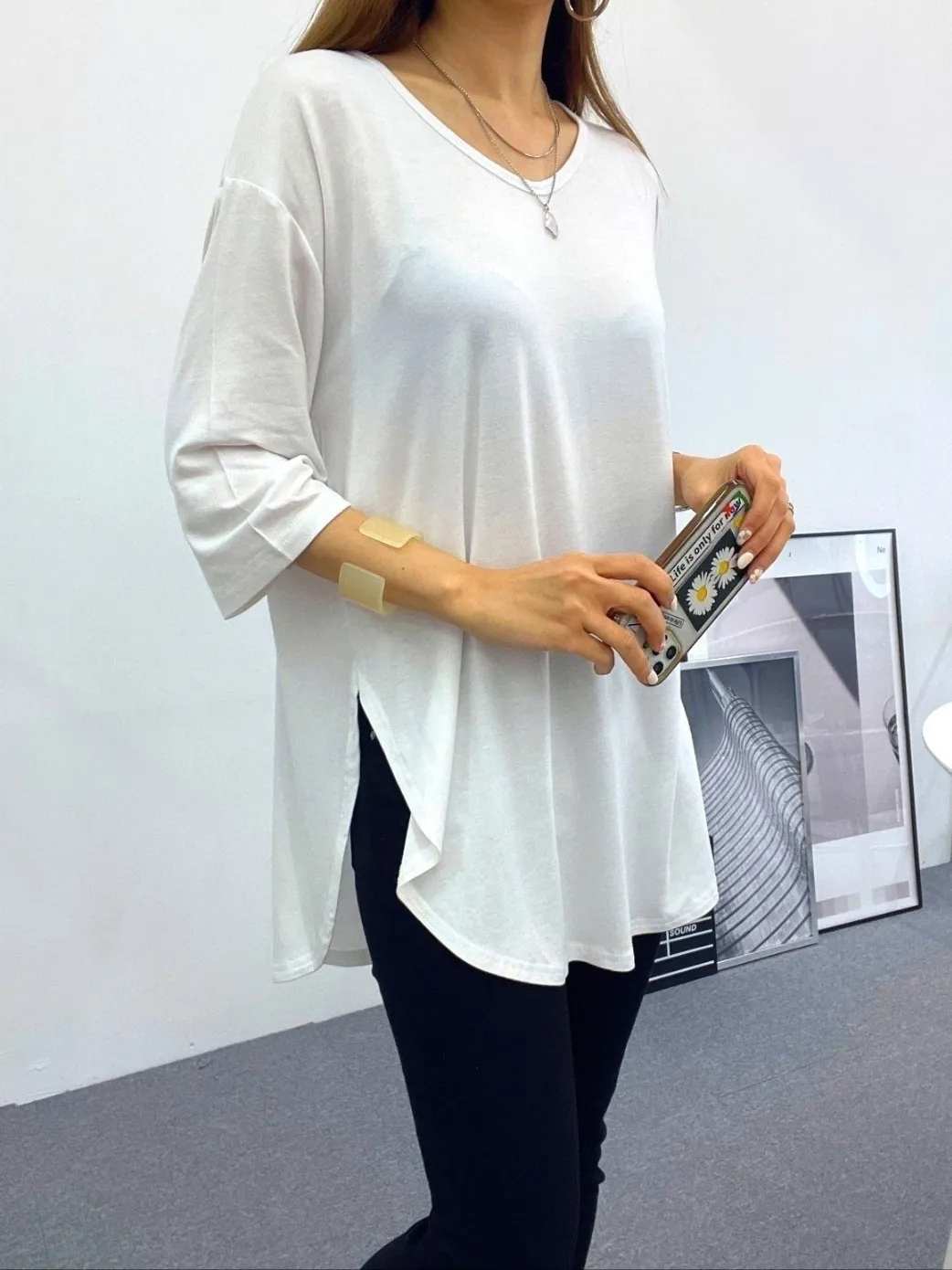 Uネックスリットベーシックルーズ半袖Tシャツ | 詳細画像1