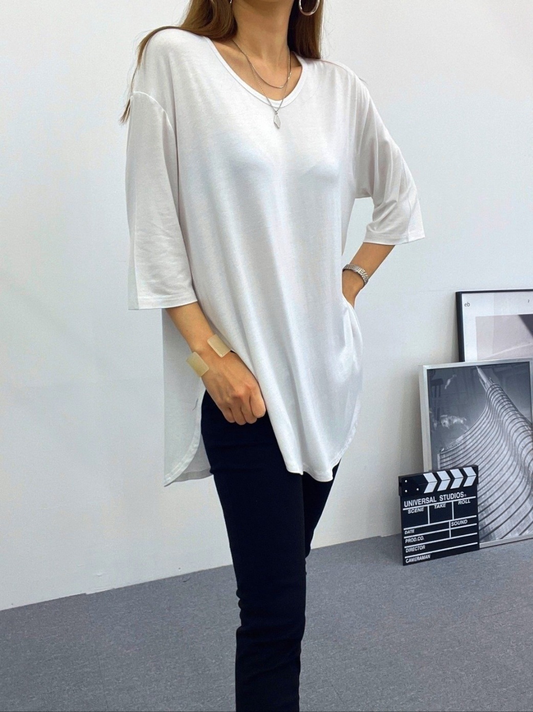 Uネックスリットベーシックルーズ半袖Tシャツ | 詳細画像4