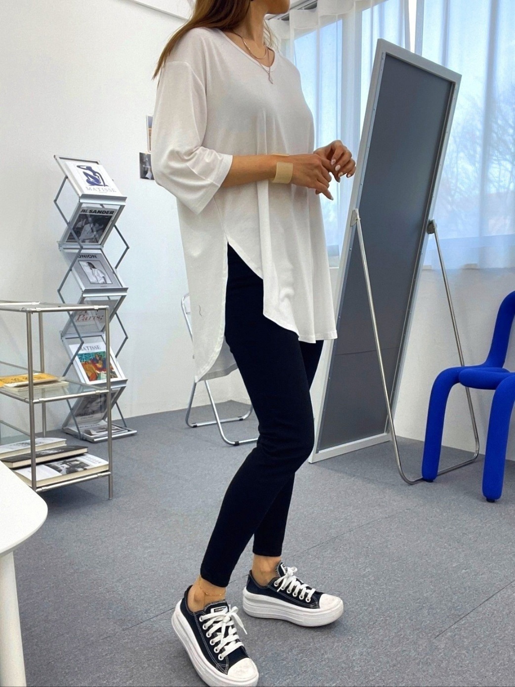 Uネックスリットベーシックルーズ半袖Tシャツ | 詳細画像5