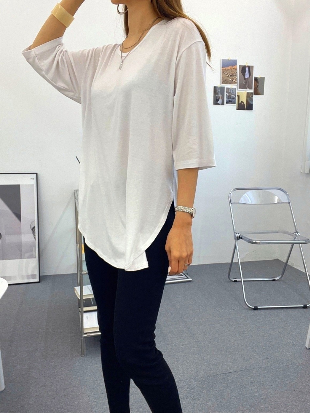 Uネックスリットベーシックルーズ半袖Tシャツ | 詳細画像7