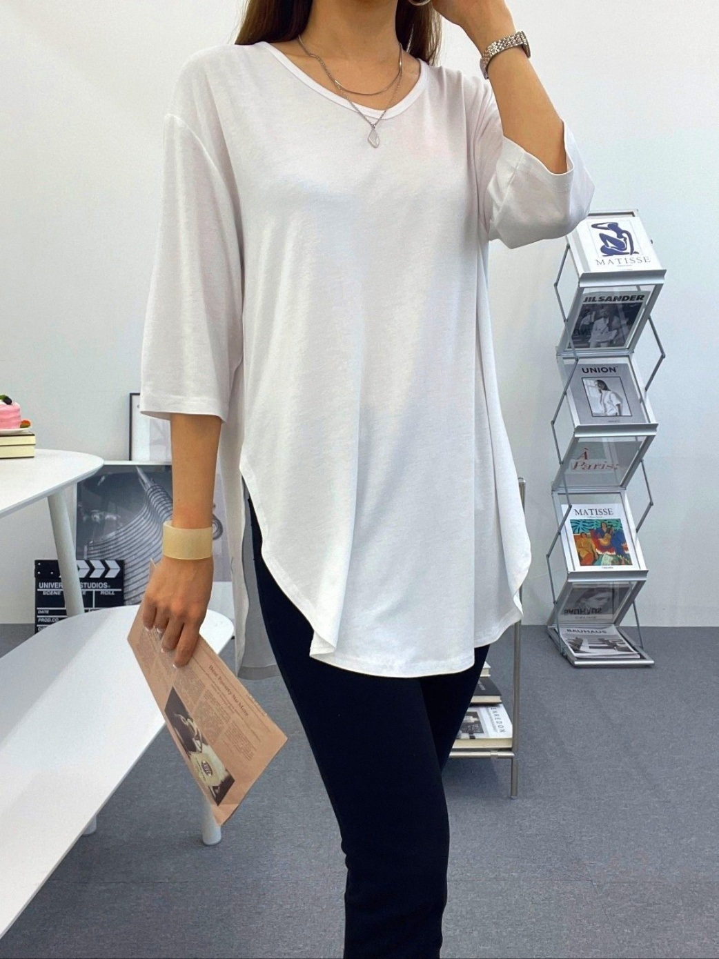 Uネックスリットベーシックルーズ半袖Tシャツ | 詳細画像8