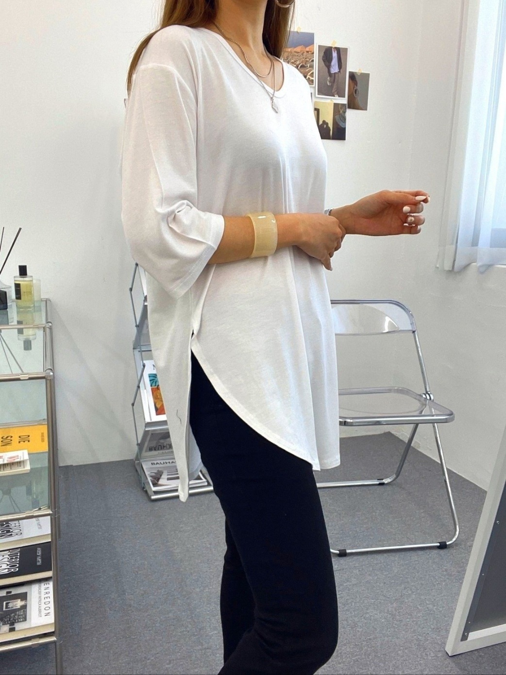 Uネックスリットベーシックルーズ半袖Tシャツ | 詳細画像9