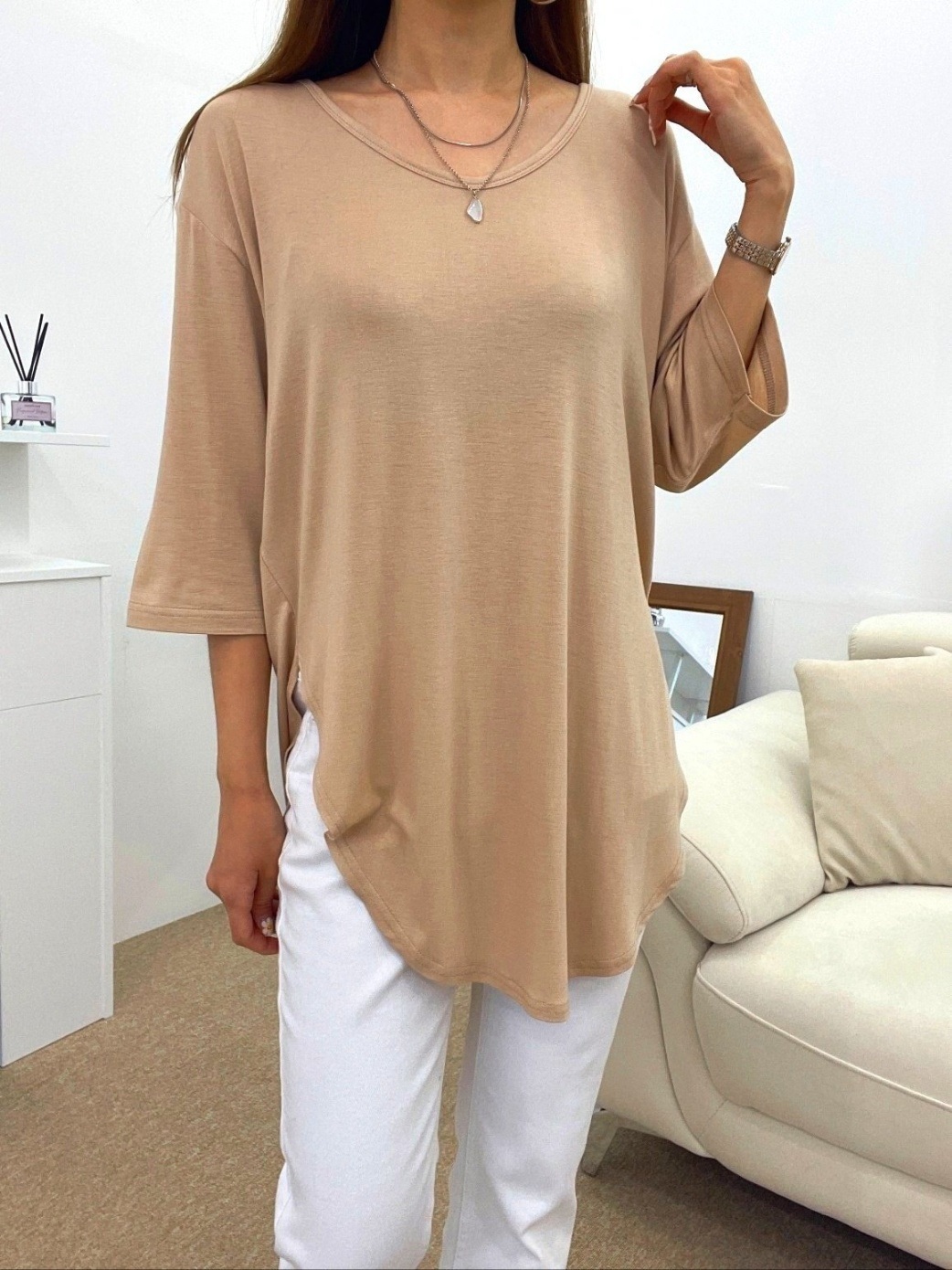 Uネックスリットベーシックルーズ半袖Tシャツ | 詳細画像13