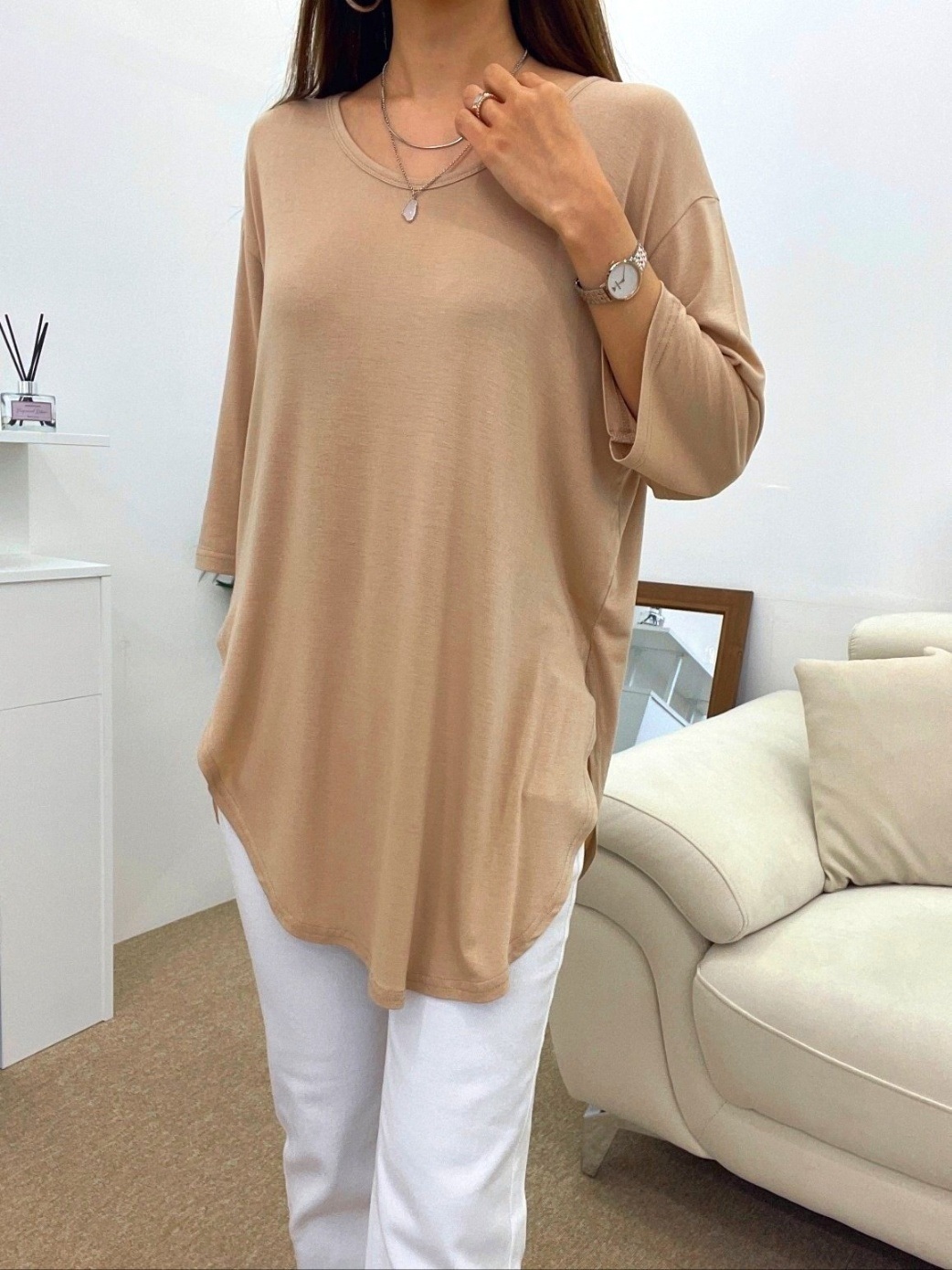 Uネックスリットベーシックルーズ半袖Tシャツ | 詳細画像14