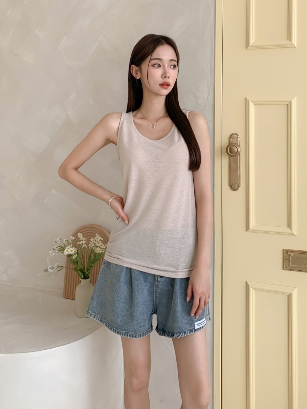 ストレッチリネン混ラウンドネックルーズキャミソール | 詳細画像4